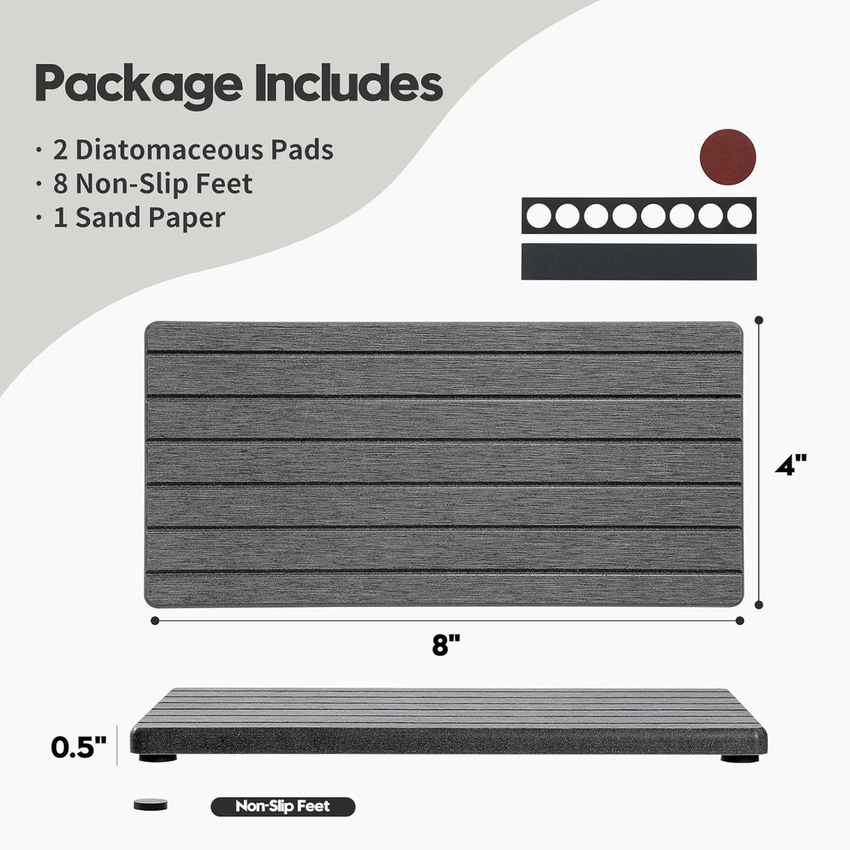 2PCS Diatomite Quick Stone Drying Tray Mat For Bathroom & Kitchen Counter, Instant Dry Water