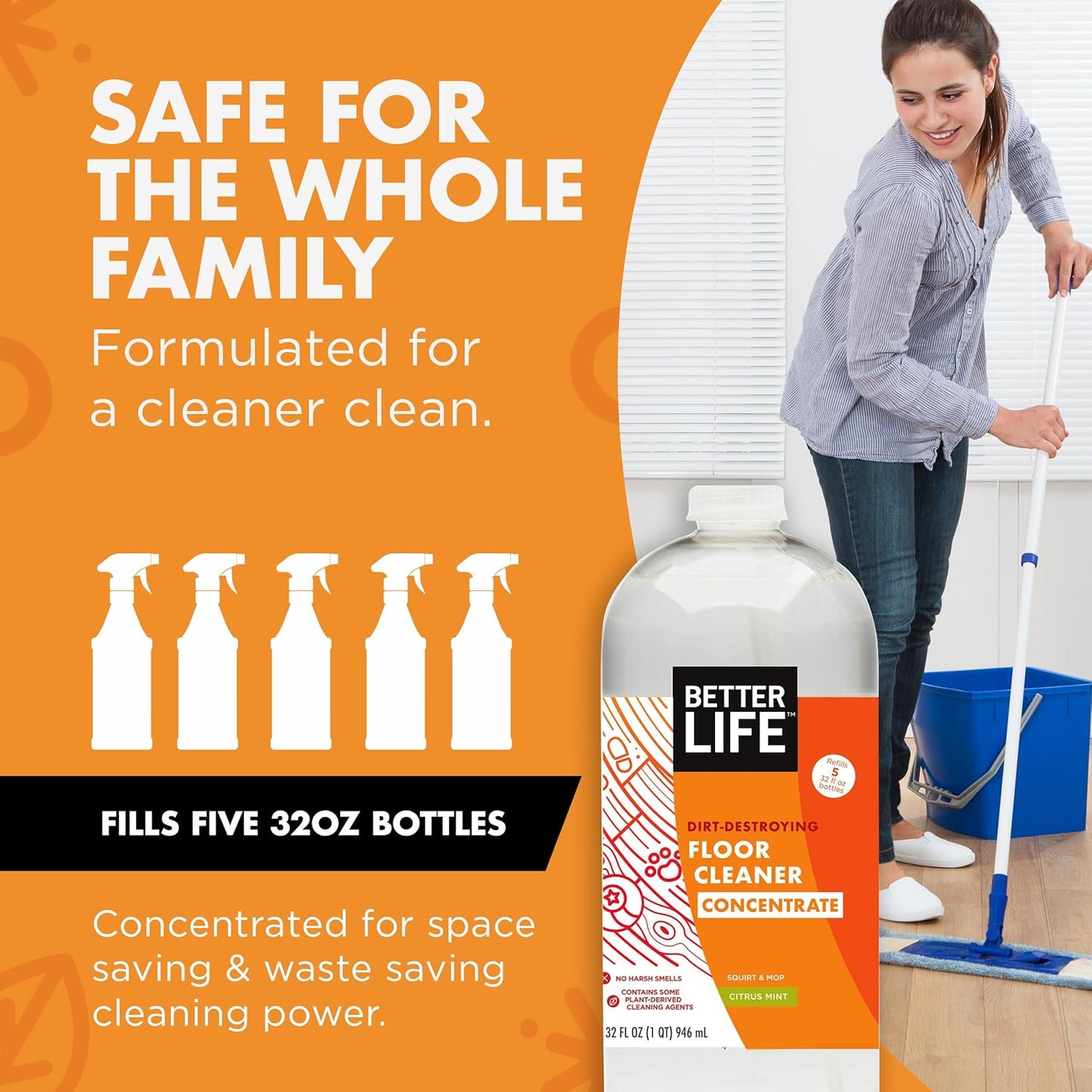 Better Life Floor Cleaner Concentrate- Liquid Multipurpose Cleaner for Wood, Tile, Laminate, Vinyl