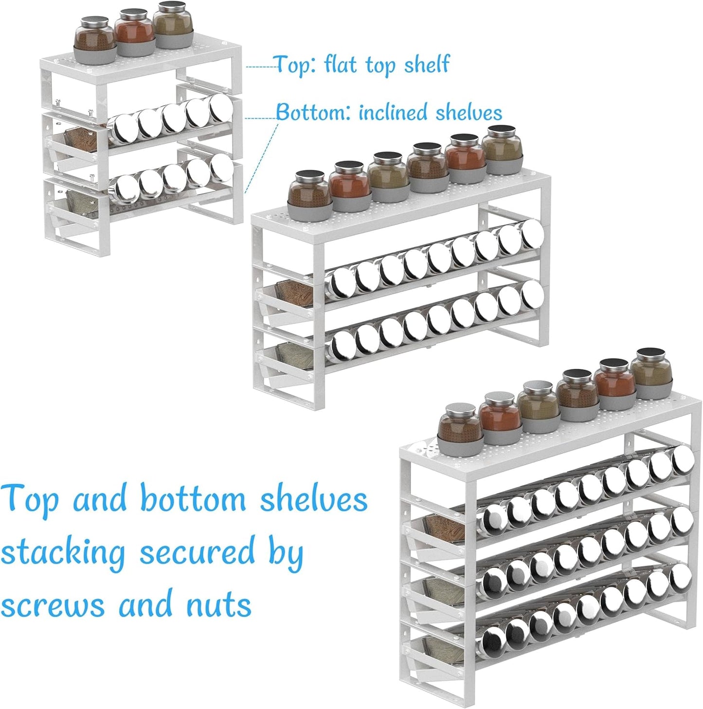 Expandable, Stackable, Adjustable Spice Rack kitchen Organizer,Metal Pantry Storage Shelves
