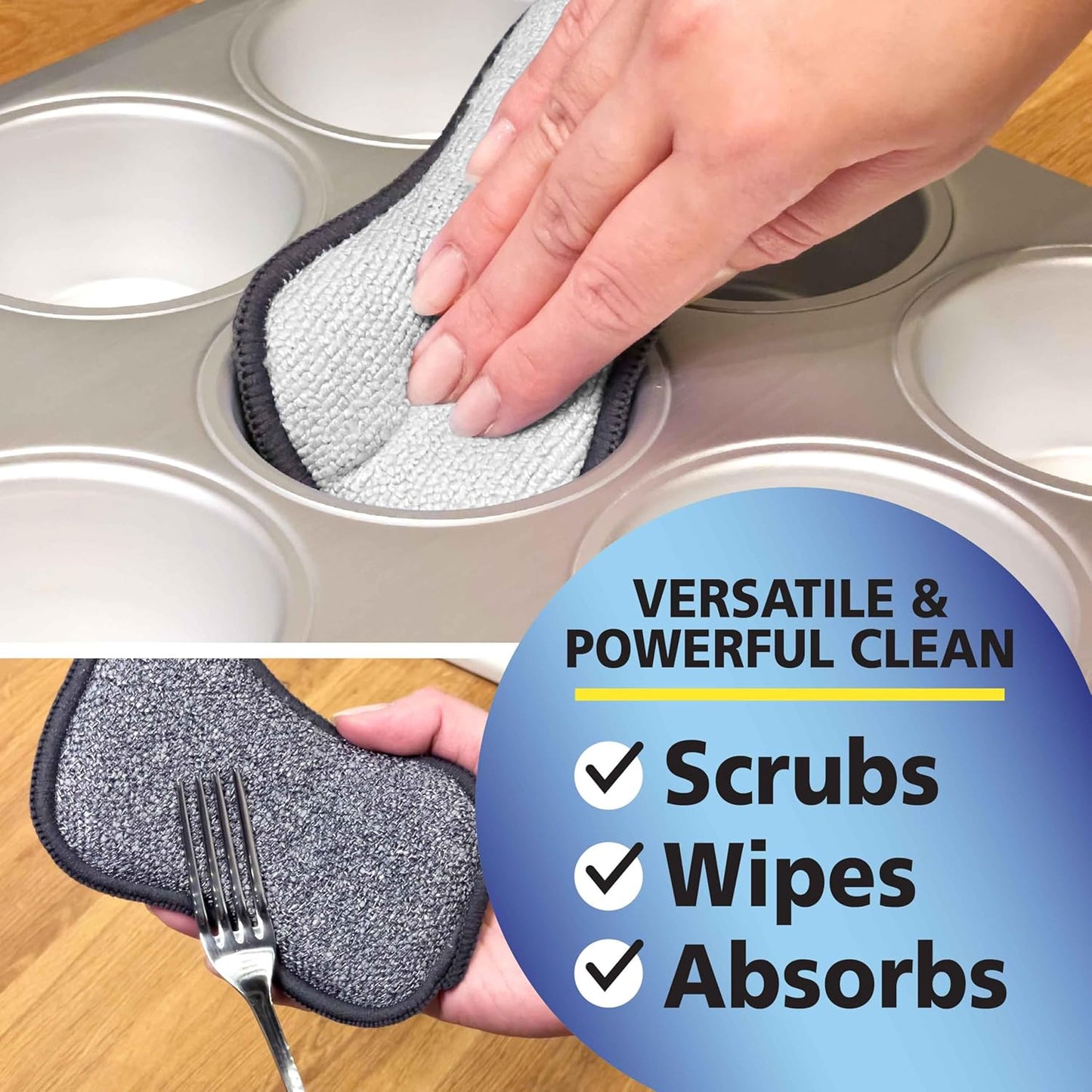 Fresh Scrub-N-Wipe Pad by Tuff-Scrub, 6-Pack, Antimicrobial & Charcoal Foam for Odor Control