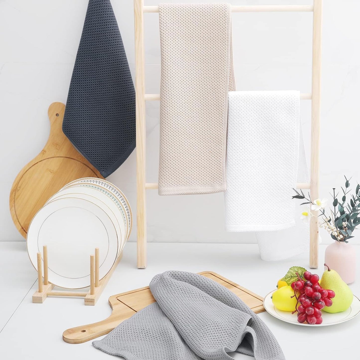 Homaxy 100% Cotton Waffle Weave Kitchen Dish Towels, Ultra Soft Absorbent Quick Drying Cleaning