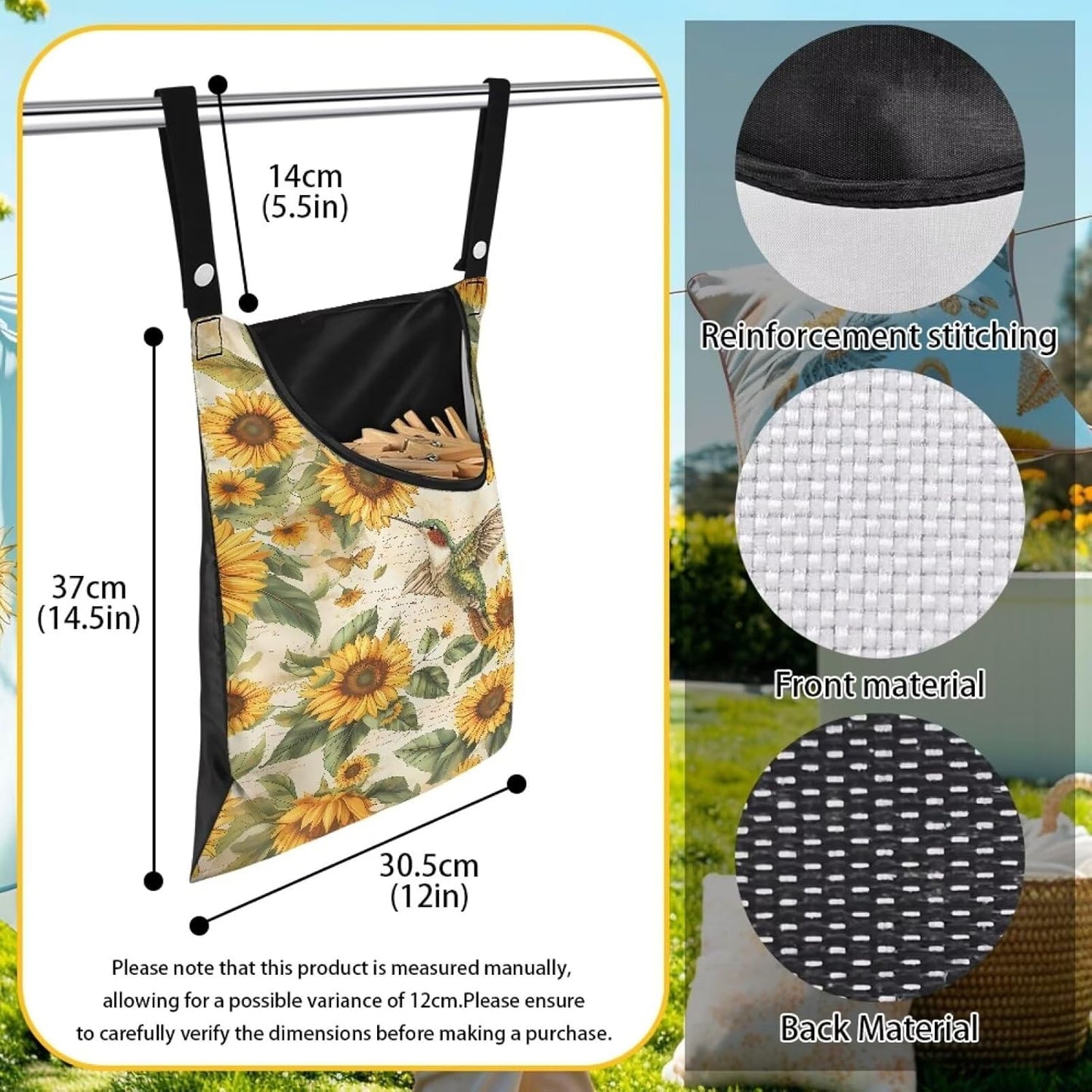Hummingbird Laundry Clothespin Bag Clothespin Storage Hanger Bag with a Large Opening, Hanging