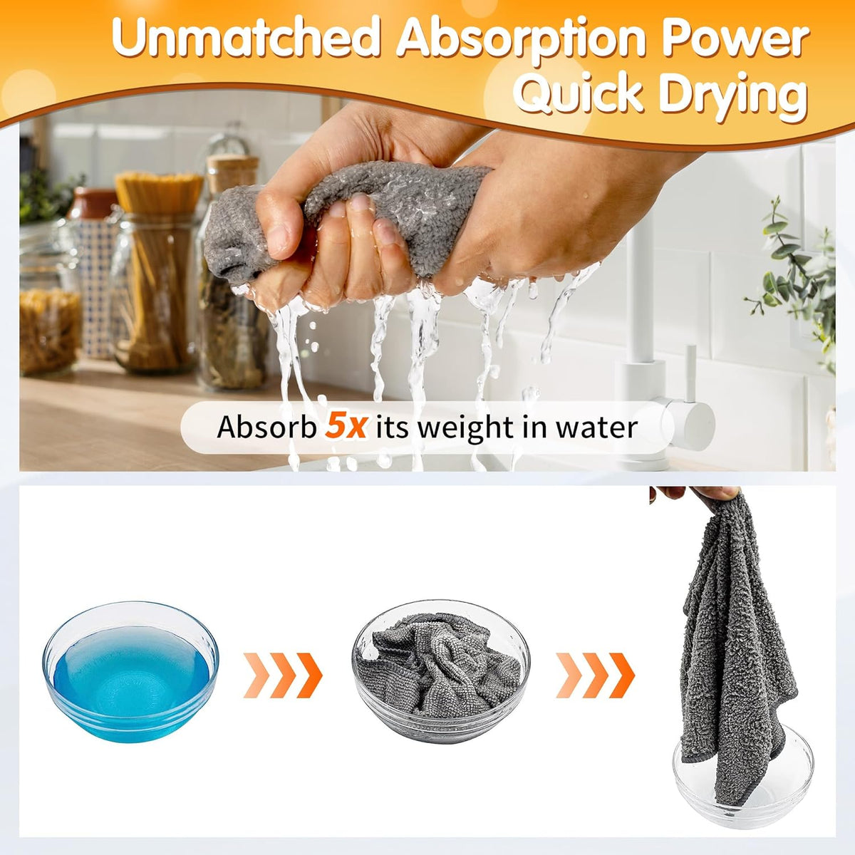 FIXSMITH Microfiber Cleaning Cloth -Pack of 12, Highly Absorbent Cleaning Rags(Grey&Orange)