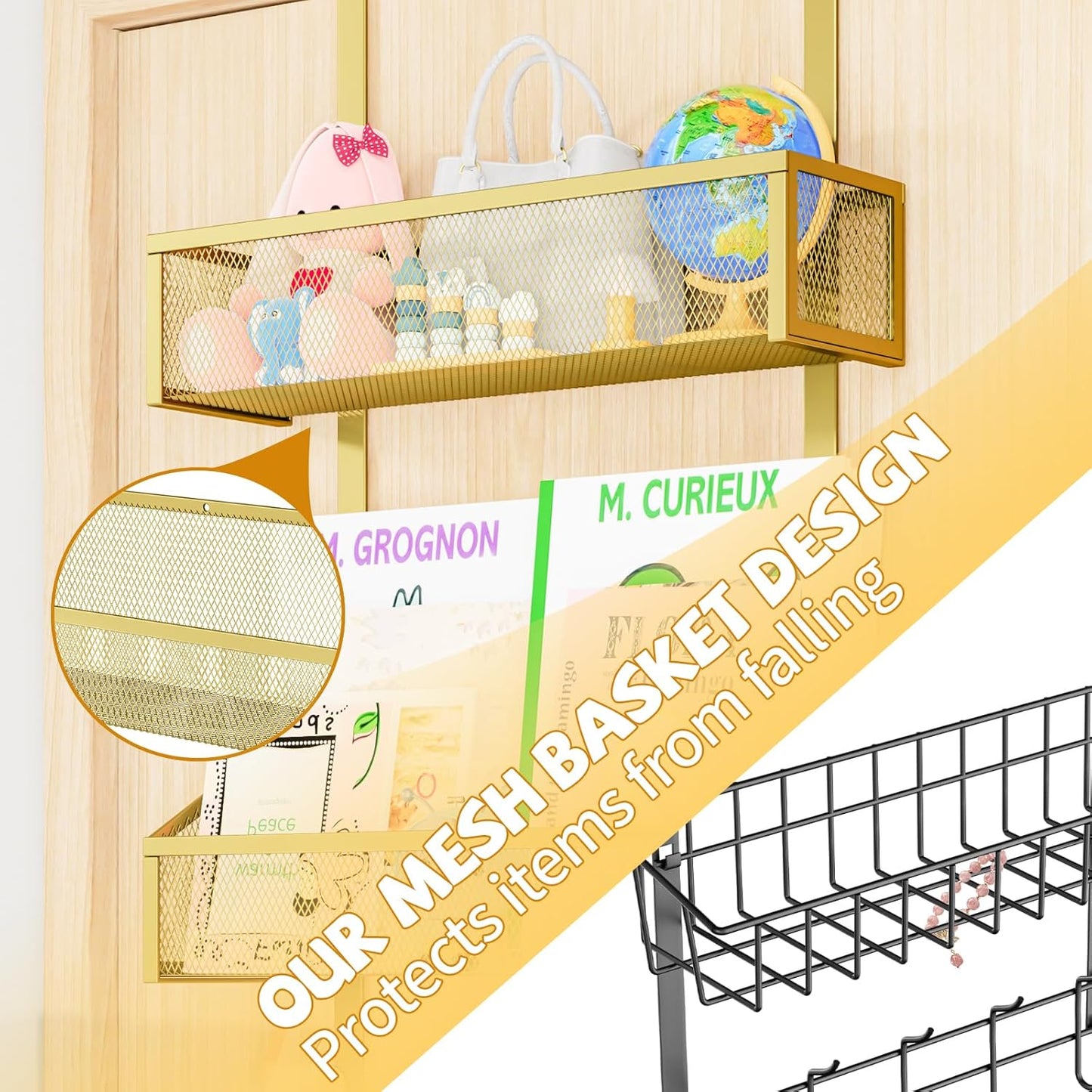 Over The Door Hooks Organizer, Coat Rack Over The Door Storage Hanger Towel Rack, Back of Storage