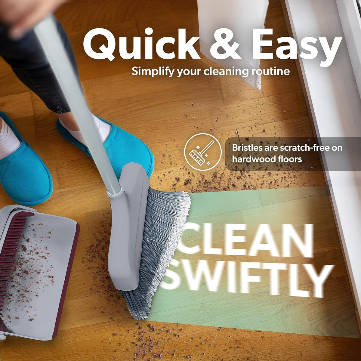 BLACK+DECKER Butler Broom & Dustpan Set - Stand-Up Design - Lightweight, Space-Saving Combo for