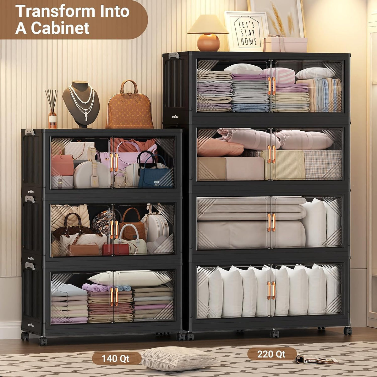 165Gal Plastic Stackable Storage Bins with Lid, 660QT Extra Large Closet Organizers Collapsible