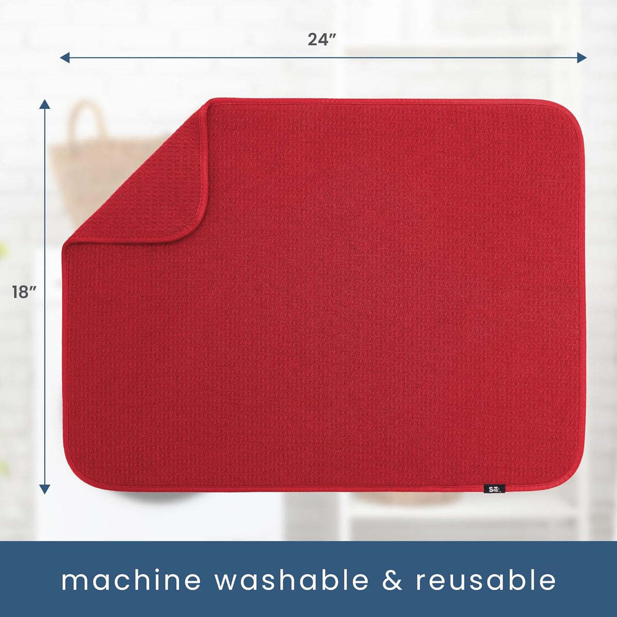 S&T INC. Dish Drying Mat XL, 18” x 24”, Absorbent Microfiber Kitchen Counter Mat, Dish Drying Pad