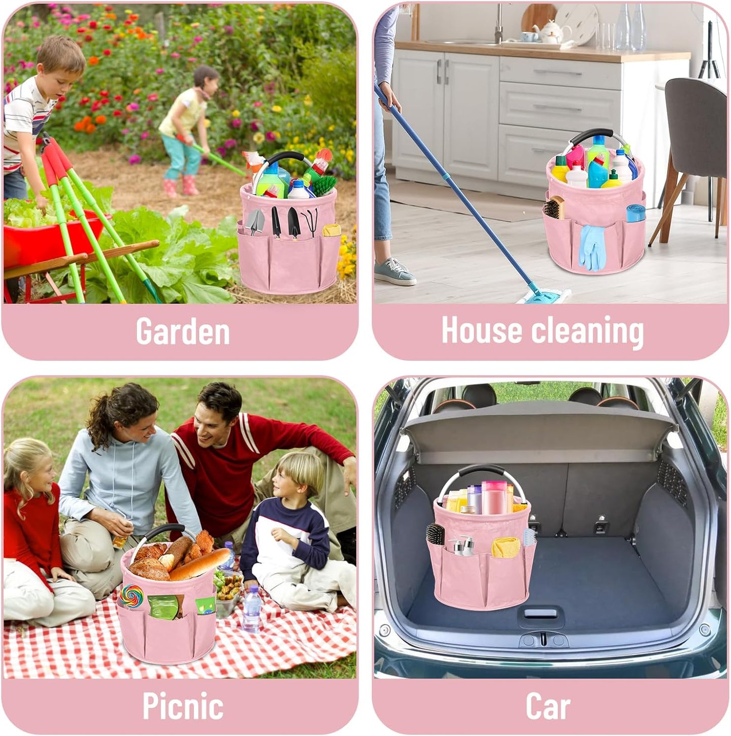 Qivine 17L Cleaning Caddy with Handle, Cleaning Supply Caddy Foldable Tool Bag Cleaning Products