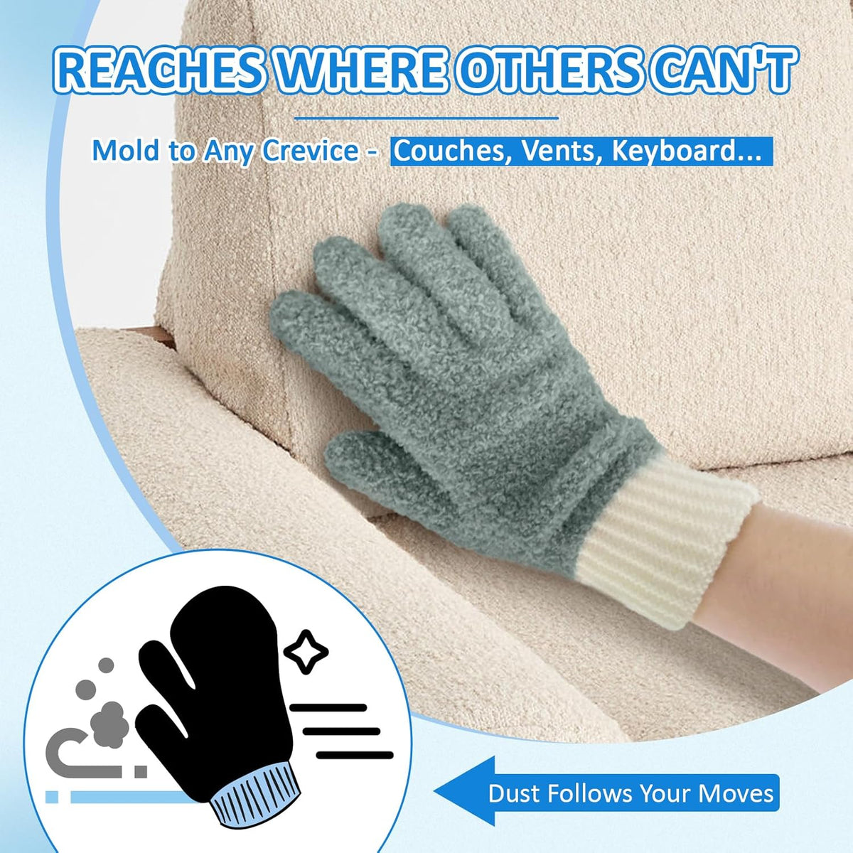 MIG4U 4 Pairs Microfiber Gloves - Dusting Gloves for House Cleaning - Washable Blind Cleaner Duster