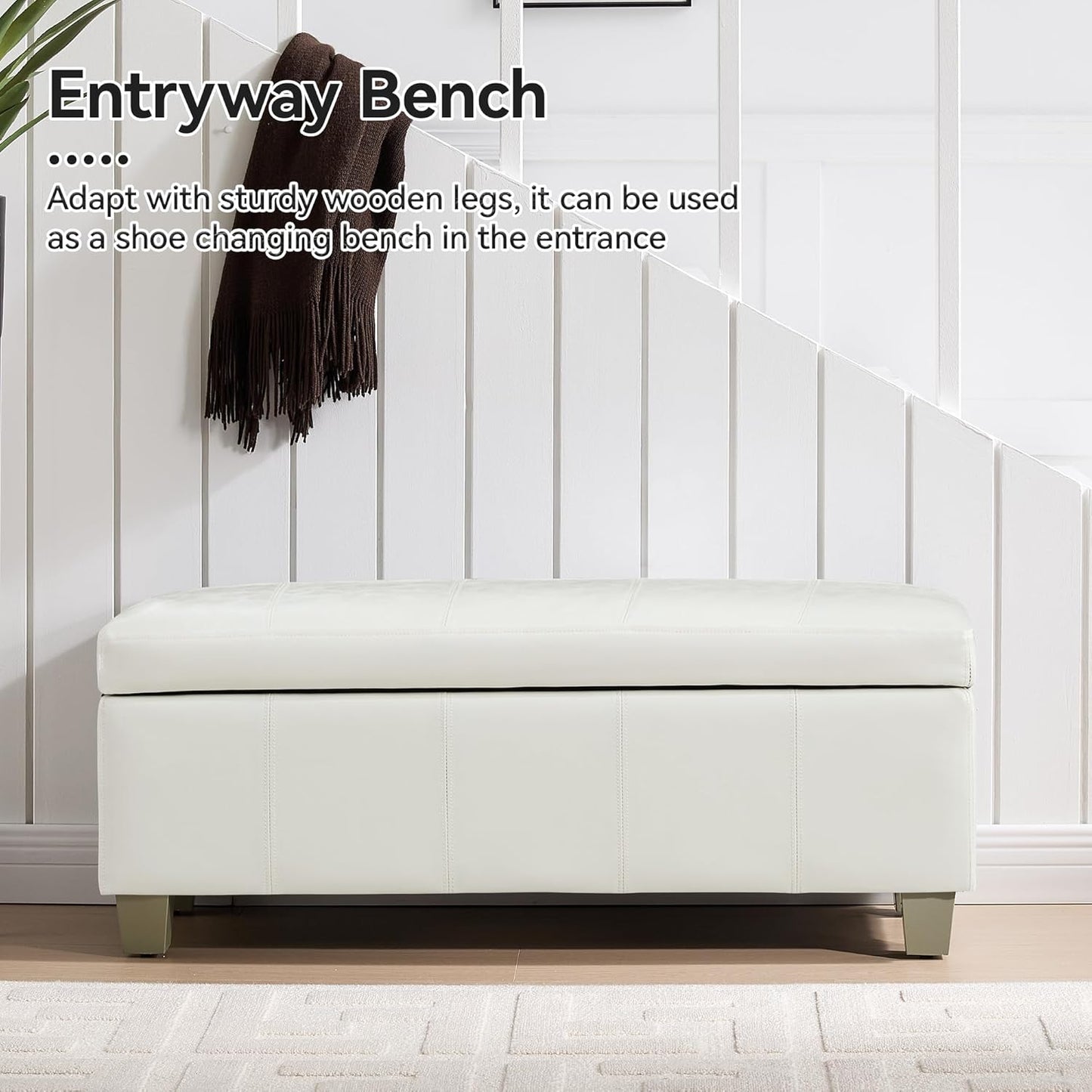 41" Faux Leather Storage Ottoman, Stitch Tufted Rectangle Upholstered End of Bed Storage Bench