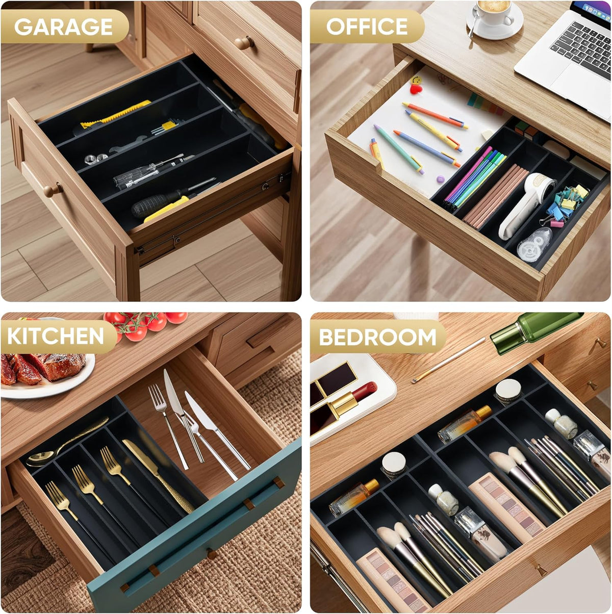 Silverware Organizer, 2 Pack 10 Inch Utensil Organizer Kitchen Drawer Organizer Bamboo Silverware