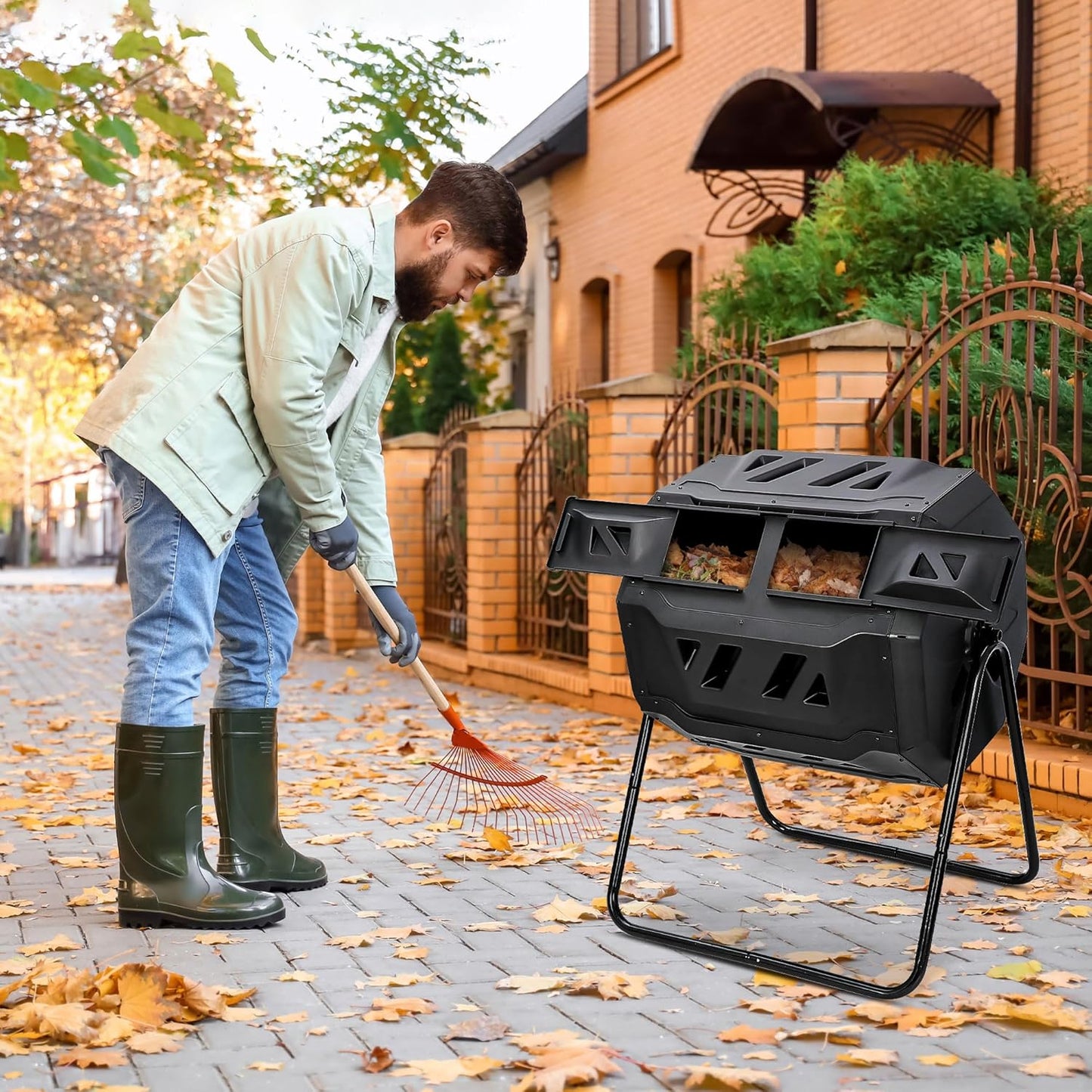 Nova Microdermabrasion 43 Gallon Compost Tumbler Bin Composter Dual Chamber BPA Free Compost Bin