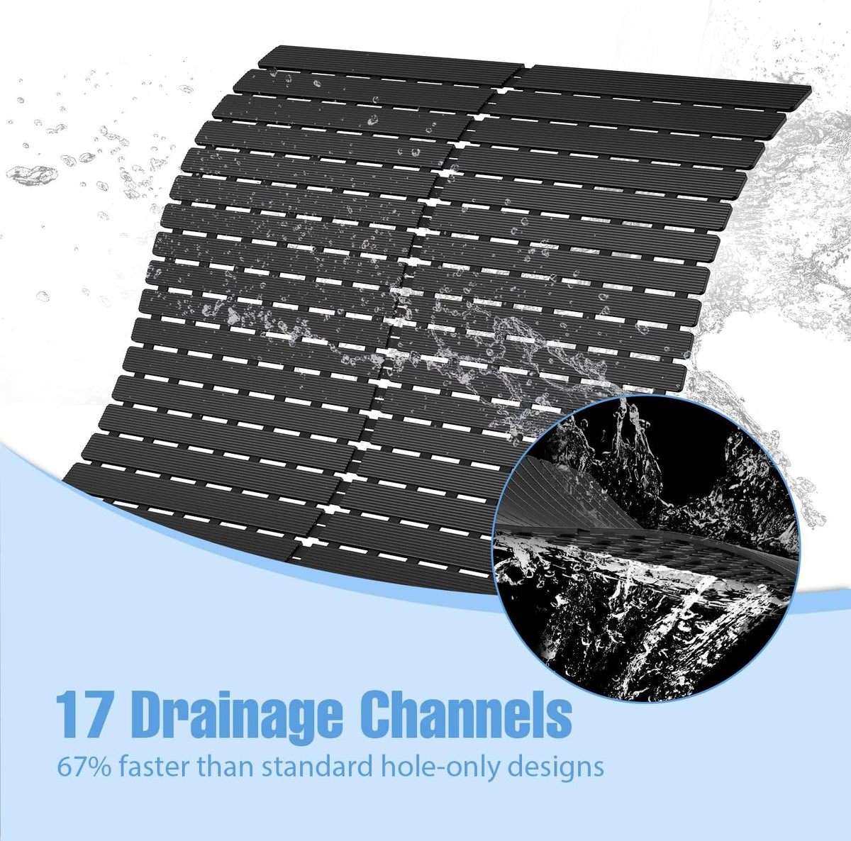 Shower Mat Non-Slip Bath Mat for Tub Floor & Stall with 200+ Suction Cups & Drain Holes, Quick Dry