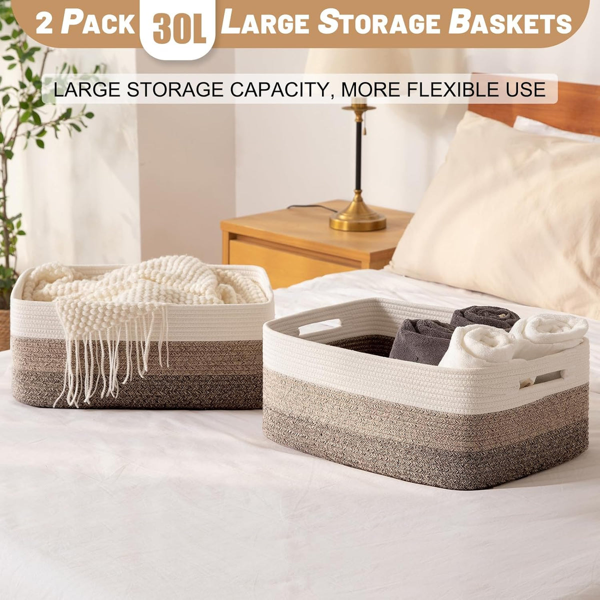 Large Storage Basket for Organizing, Woven Rope Basket for Shelves, Closet Organizer Bins for
