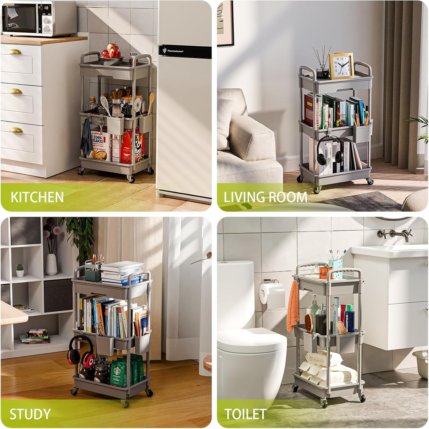 3 Tier Rolling Cart Organizer,Laundry Room Bathroom Organizers and Storage Office Shelves Mobile