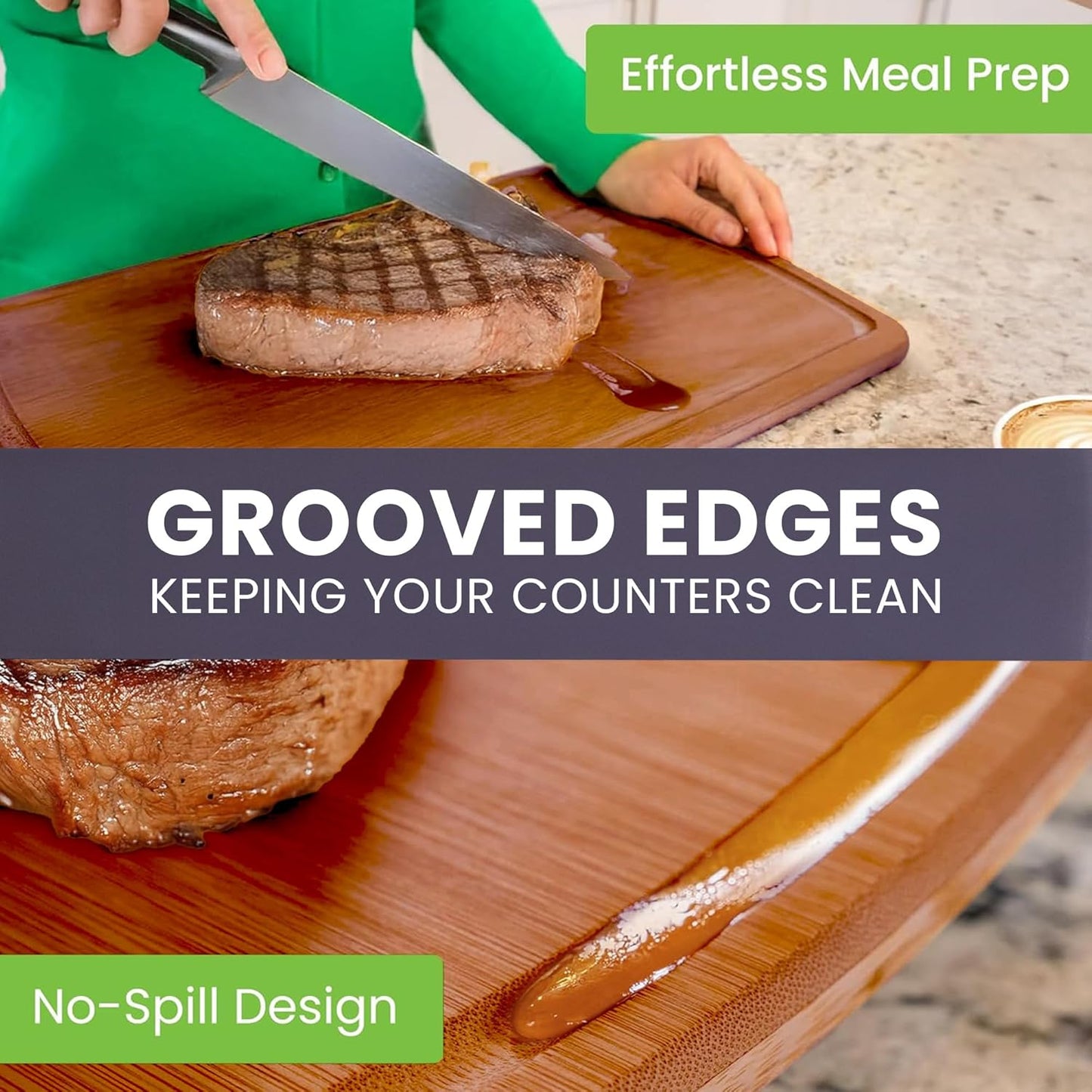 Bamboo Wooden Cutting Board Set of 3 - Used to Chop Veggies, Carve Meat, Present Charcuterie at
