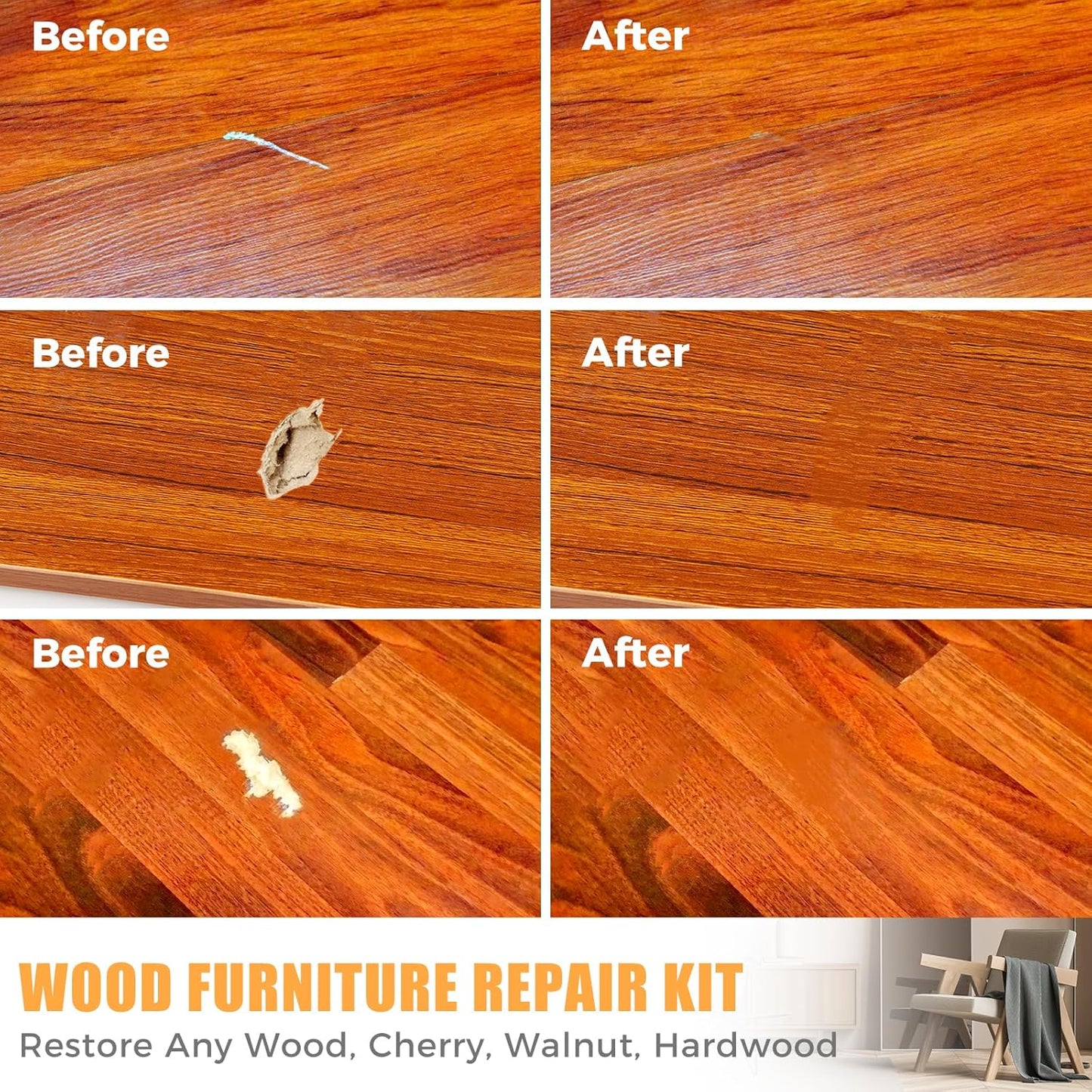Wood Furniture Repair Kit- Set of 41 Laminate Vinyl Floor Repair Kit Wood Fillers,Floor Scratch