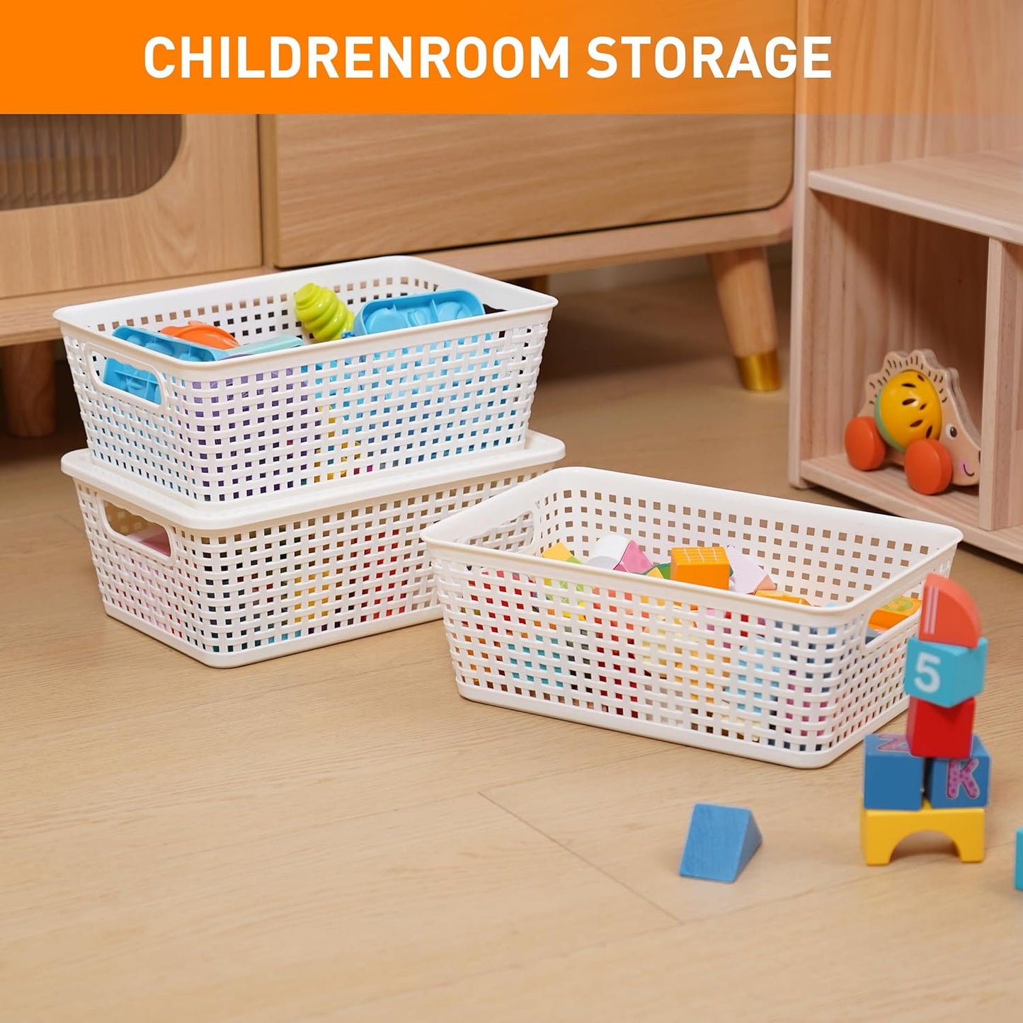 Plastic Storage Baskets With Lid, Storage Bins for Organizing, Stackable Decorative Containers for