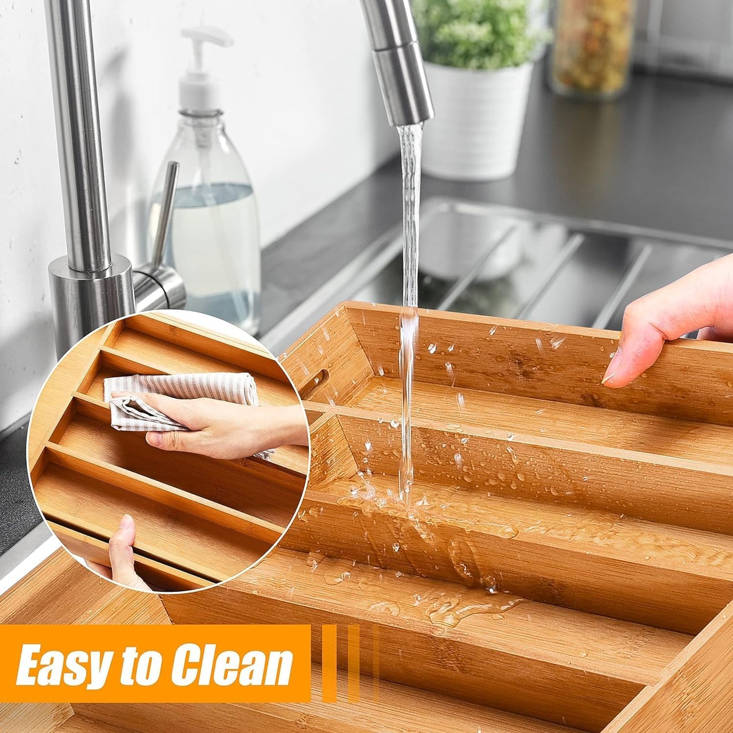 Kitchen Silverware Drawer Organizer and Storage Flatware Cutlery Utensil Holder Spice Rack
