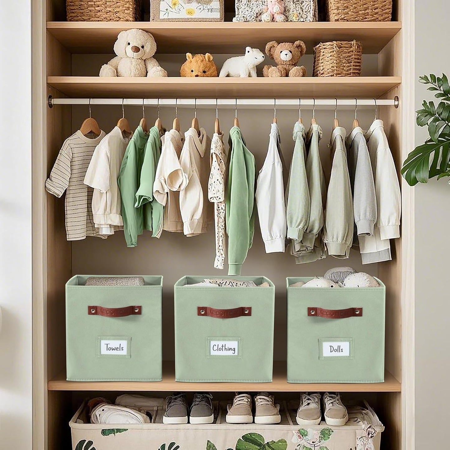 DECOMOMO Storage Bins, Cube Storage Bin with Labels, Fabric Storage Cubes for Shelves (10.5" x 11"