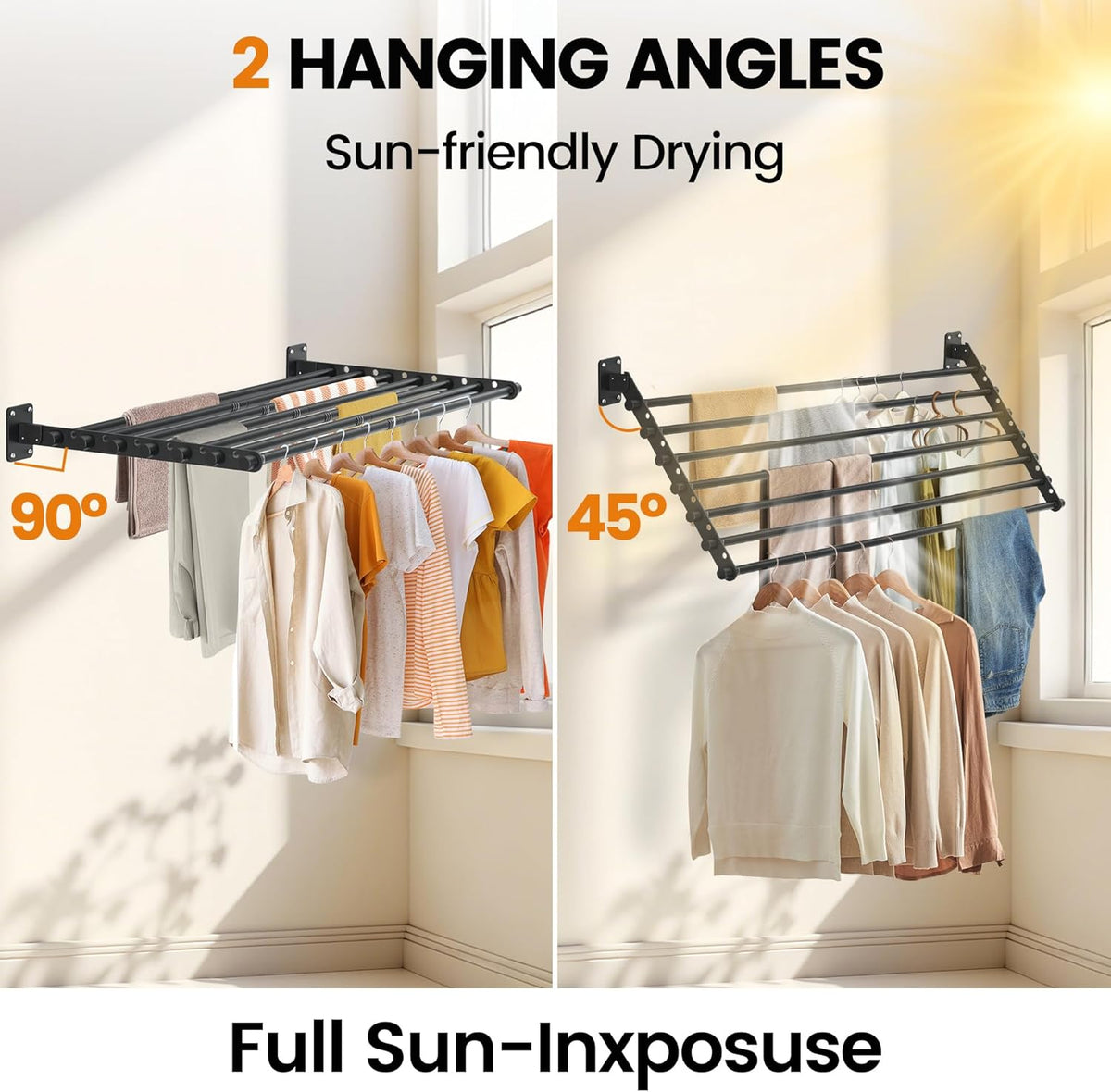 Wall Mounted Clothes Drying Rack 43 Inch – Foldable Laundry Drying Rack for Wall Mount, Space