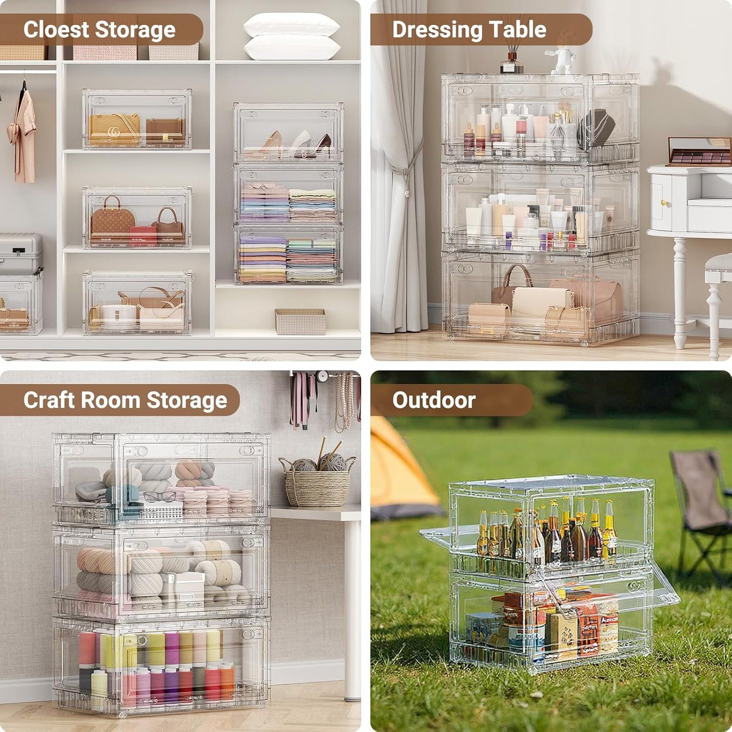 BROVIEW Clear Stackable Storage Bins Drawers, Open Front Large Plastic Storage Bins with Lids