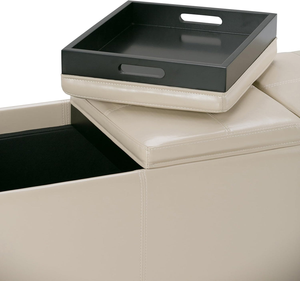 SIMPLIHOME Avalon 42 inch Wide Contemporary Rectangle Storage Ottoman in Satin Cream Vegan Faux