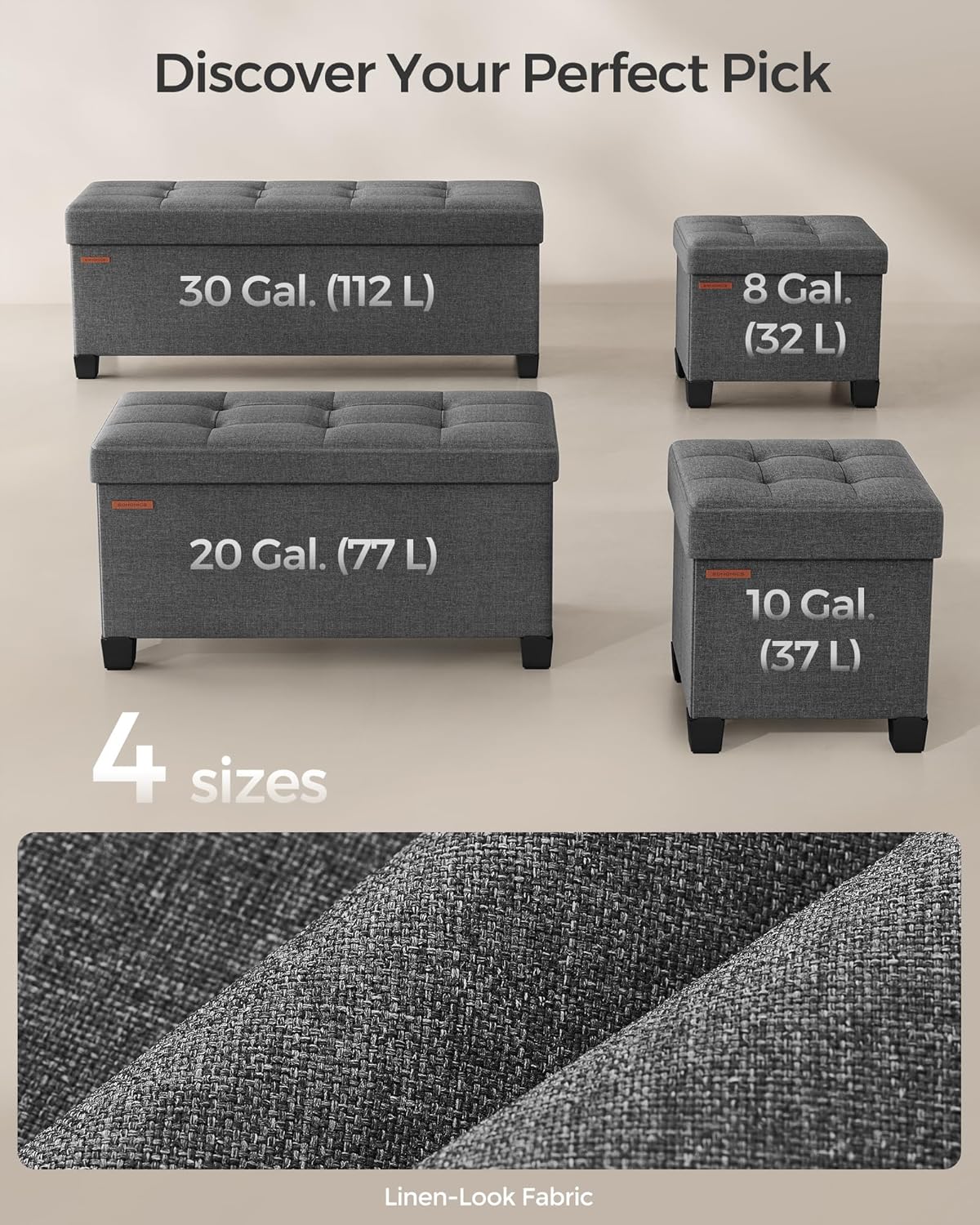 SONGMICS Storage Ottoman Bench, Foldable Foot Rest with Legs, 15 x 43 x 15.7 Inches, End of Bed