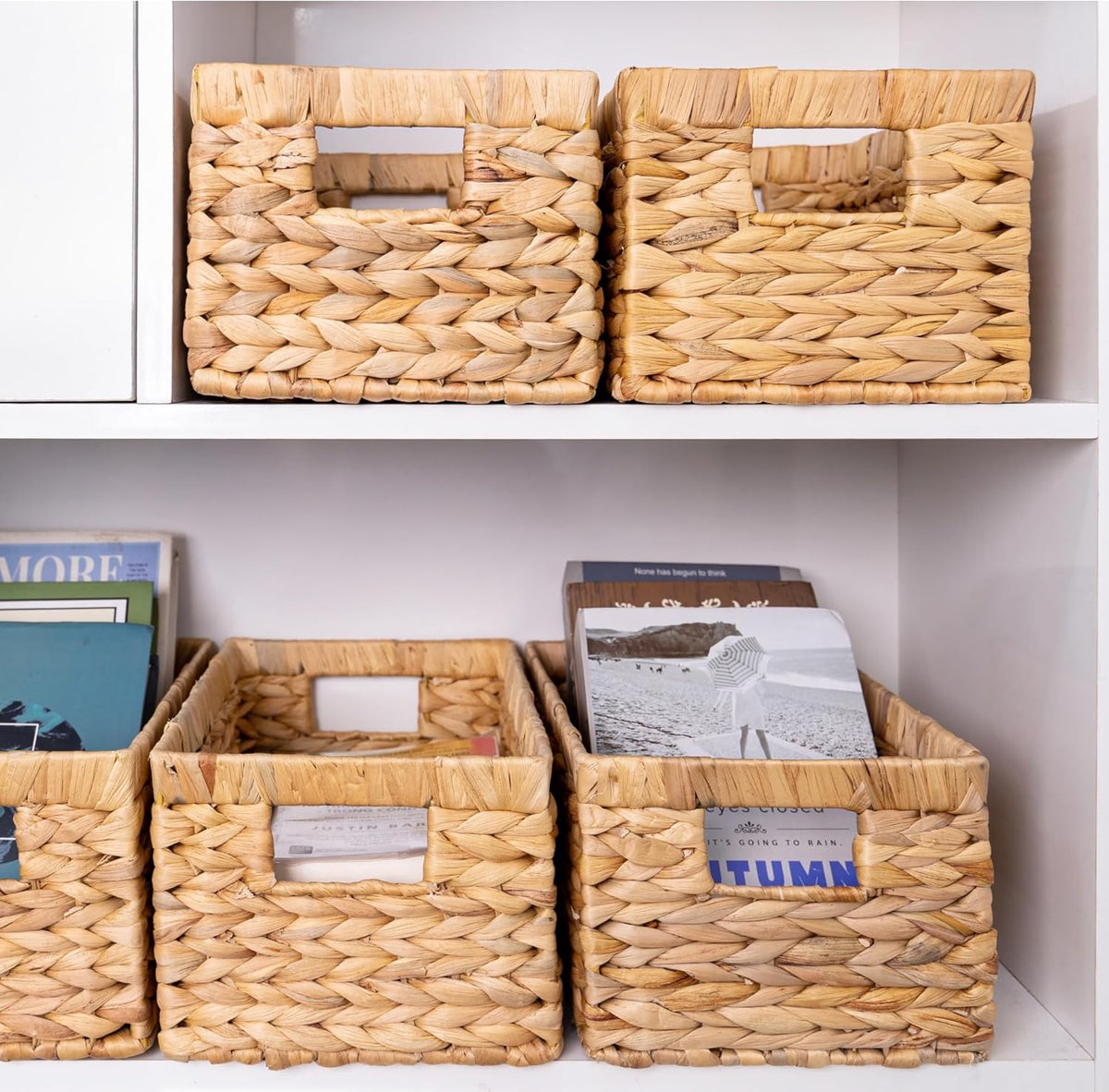 Set of 3 Water Hyacinth Storage Baskets – Wicker Baskets for Shelves, Decorative Woven Organizer