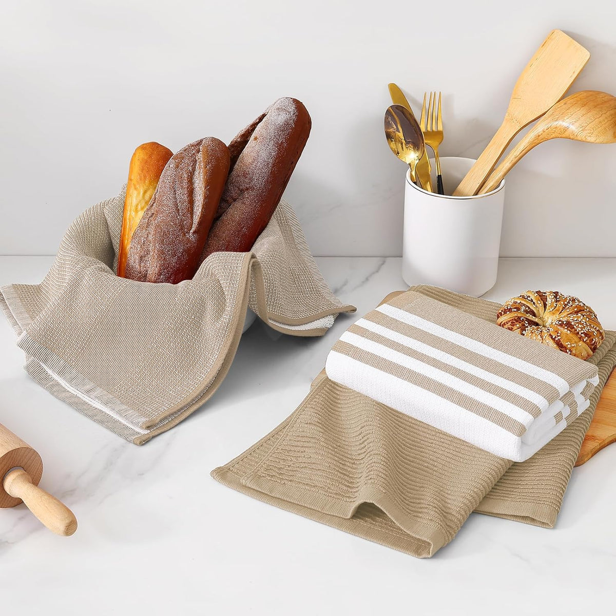 Homaxy Premium Kitchen Towels(18”x 28”, 12 Pack), Large Cotton 380 GSM Kitchen Hand Towels, Soft
