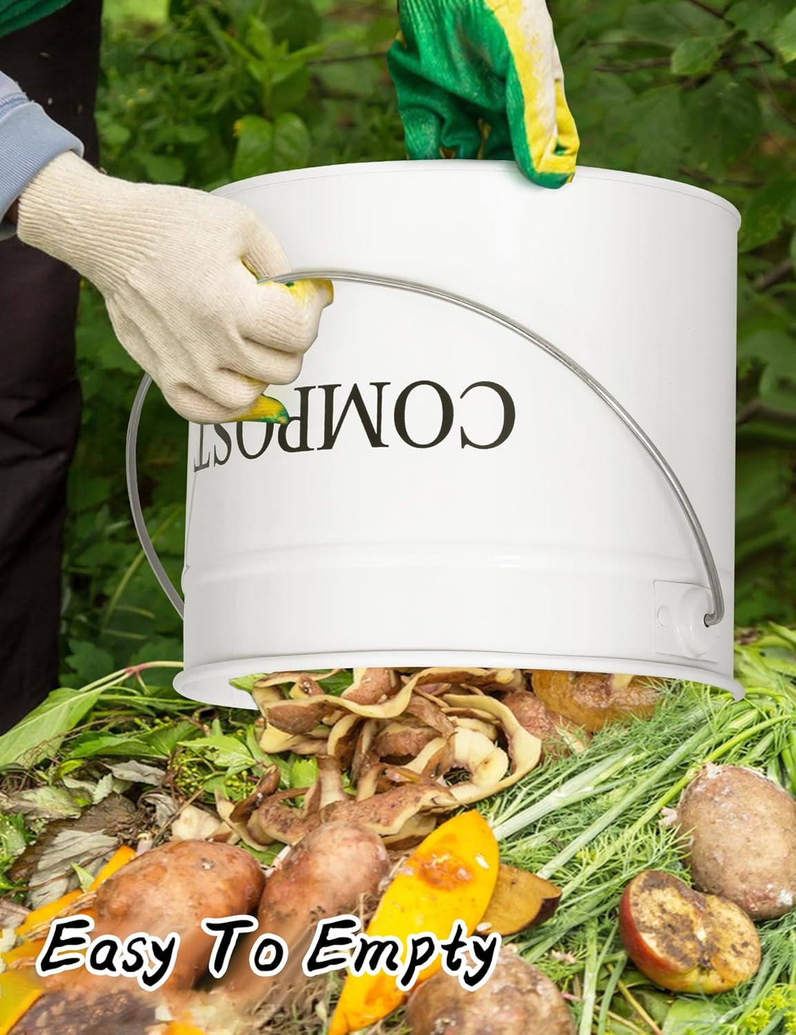 Compost Bin - 1 Gallon Countertop Composter with Lid, Charcoal Filters, Rust Proof Indoor Food