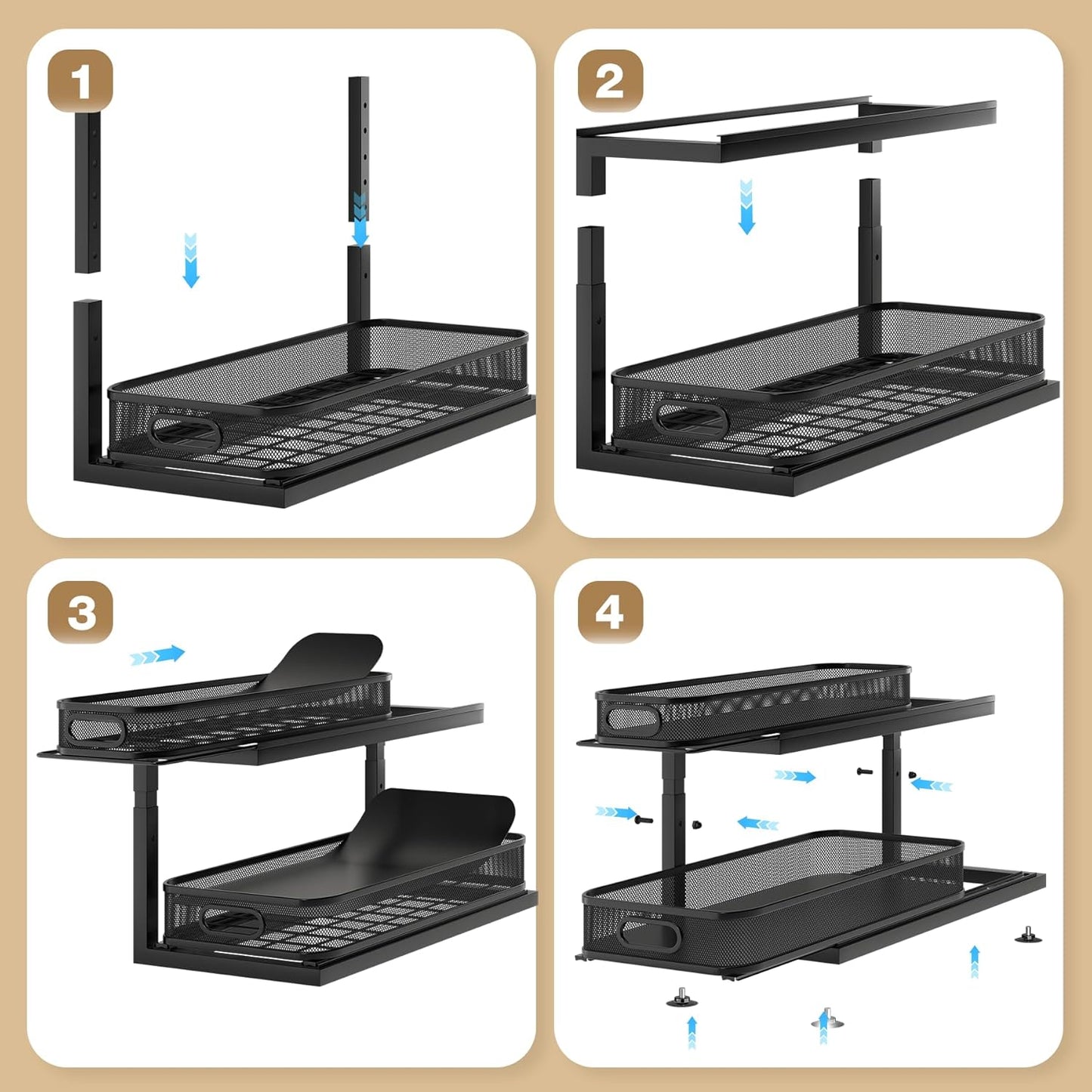 2-Pack 21.3 IN Depth Under Sink Organizer With Next-Gen Ball-Bearing Slides,Sophisticated Mesh