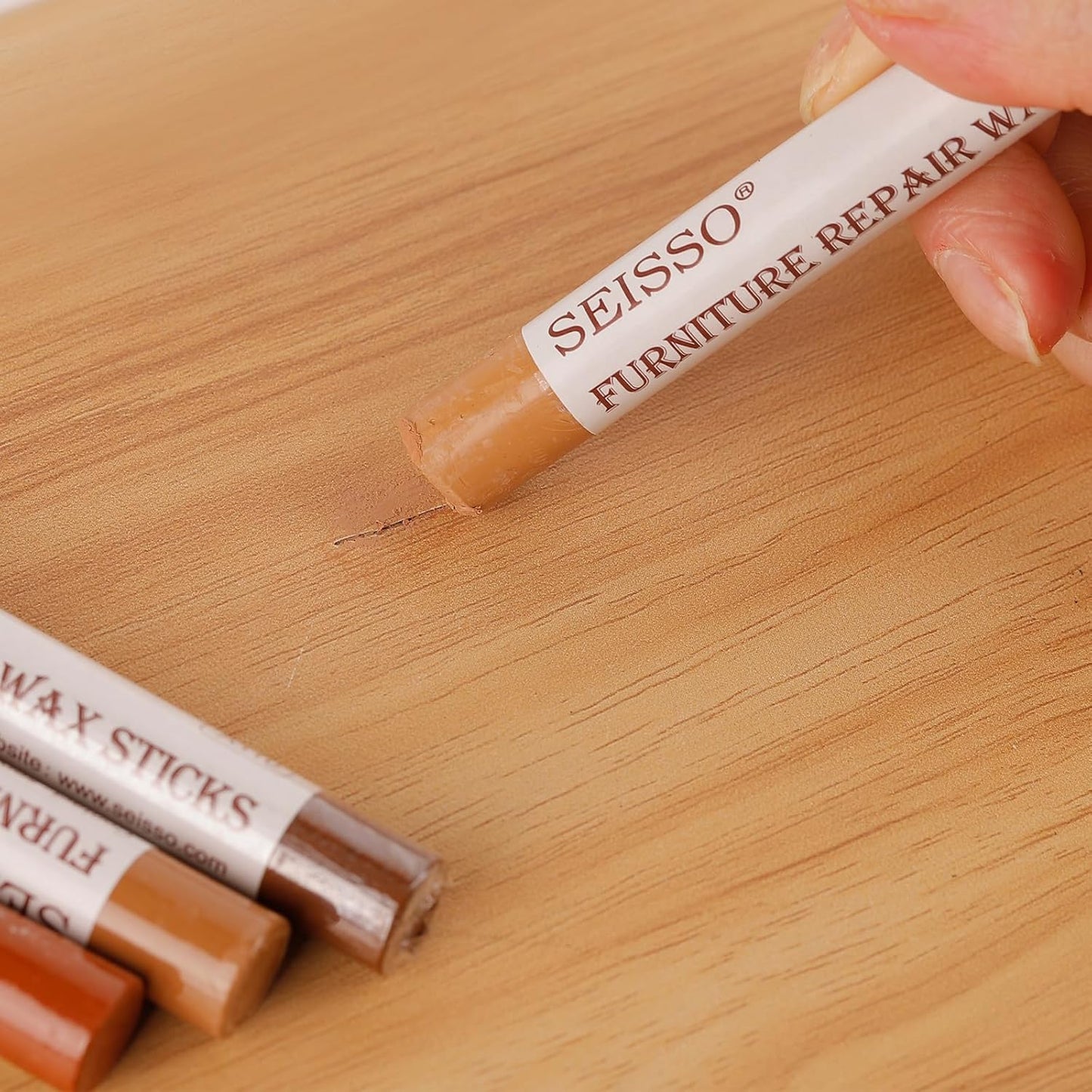 SEISSO Furniture Repair Crayon, 6 Pcs - Wood Filler Sticks, Scratch Repair Wax, Furniture Marking