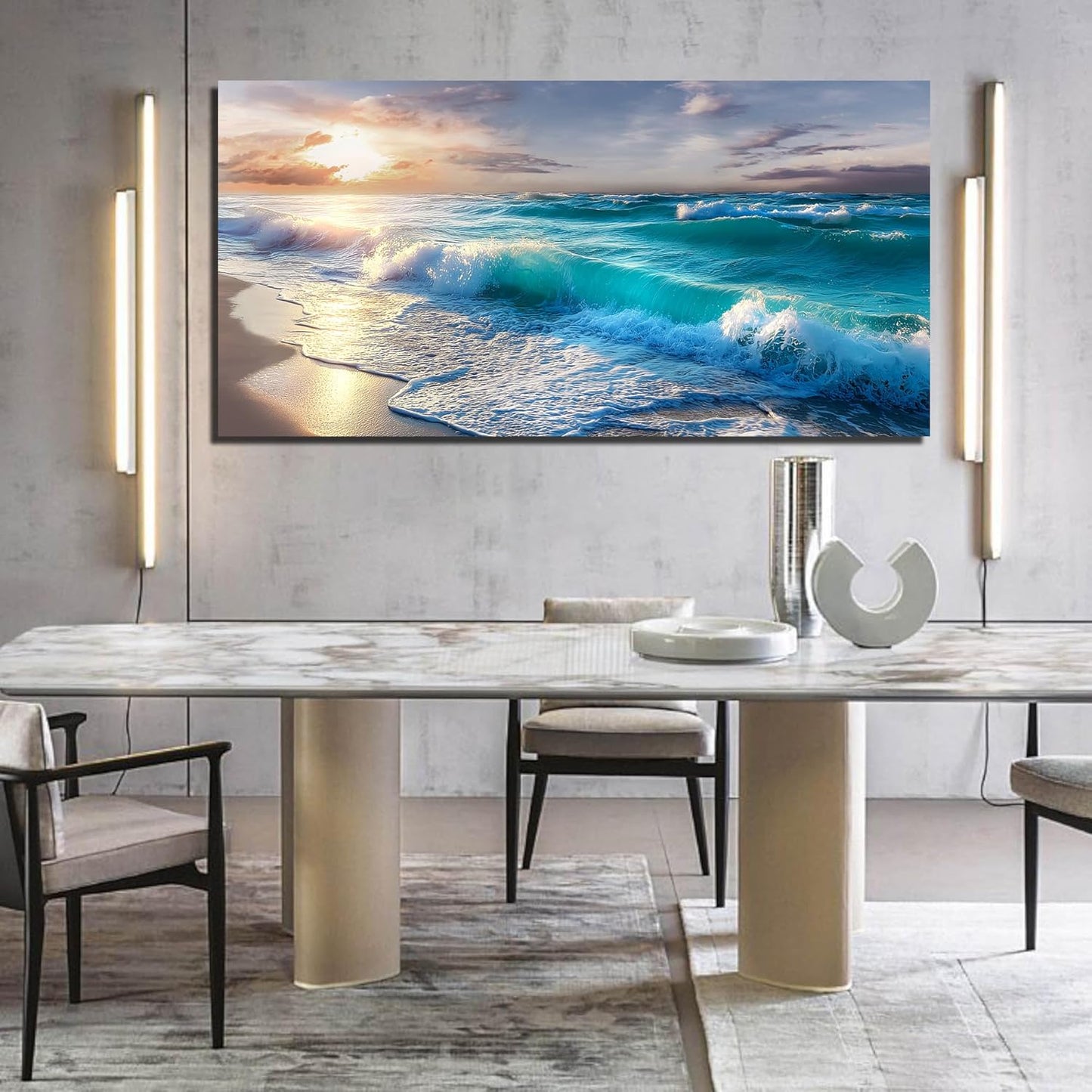 GUGIKA Ocean Wall Art for Living Room, Blue Wave and Large Coastal Beach Canvas Wall-Decor for