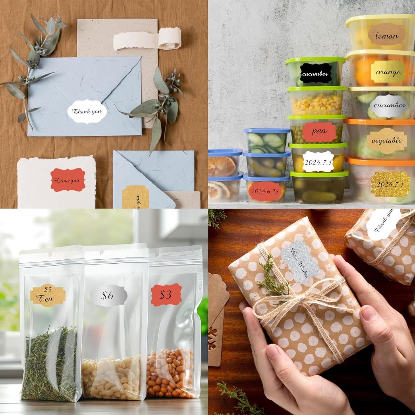 350 PCS Gift Tags Stickers Name Labels Stickers,2" x 1.2" Fancy Shape Stickers Self-Adhesive