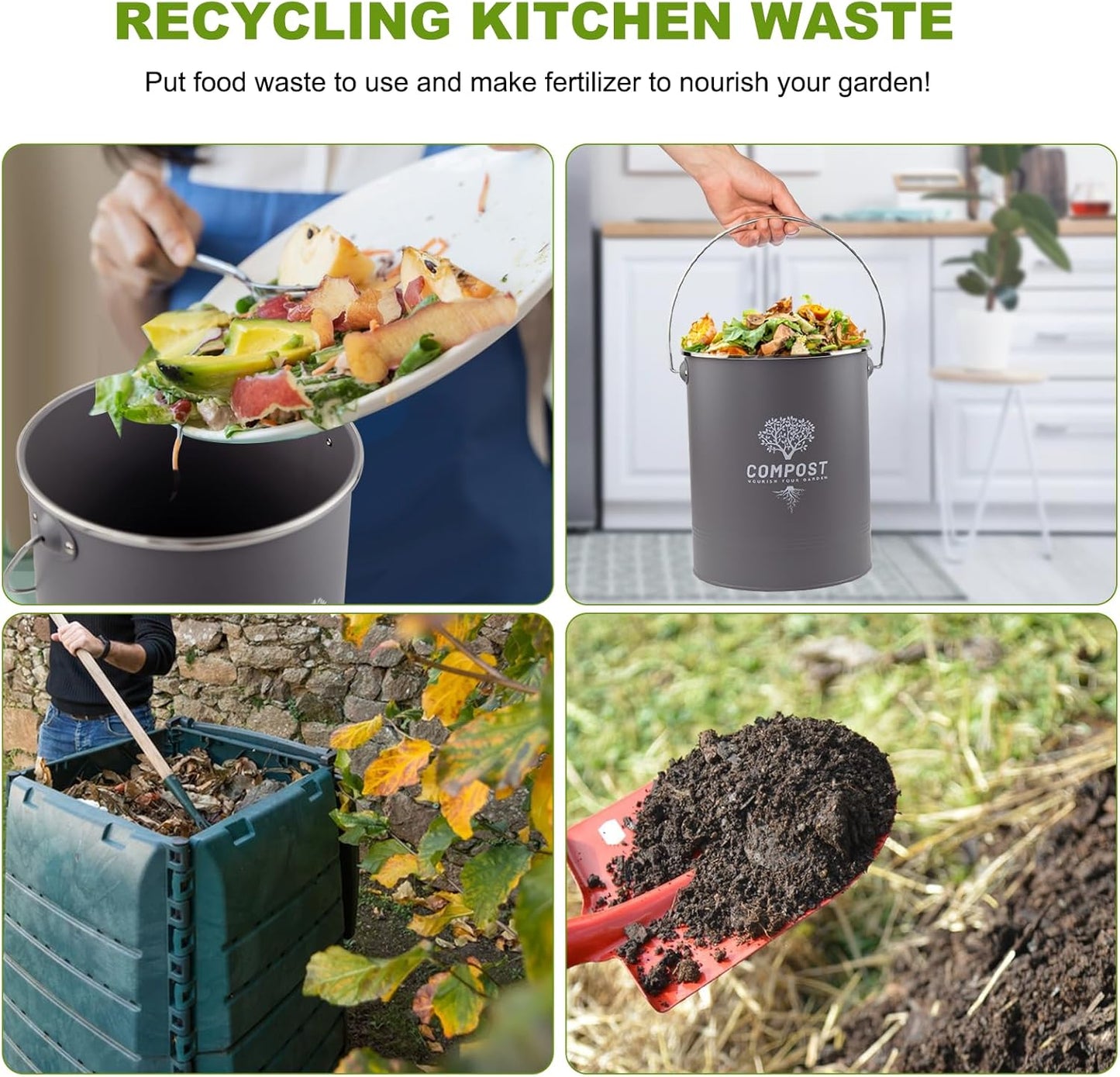 Kitchen Countertop Compost Bin, Odor Resistant Indoor Compost Bin with Lid and Charcoal Filter