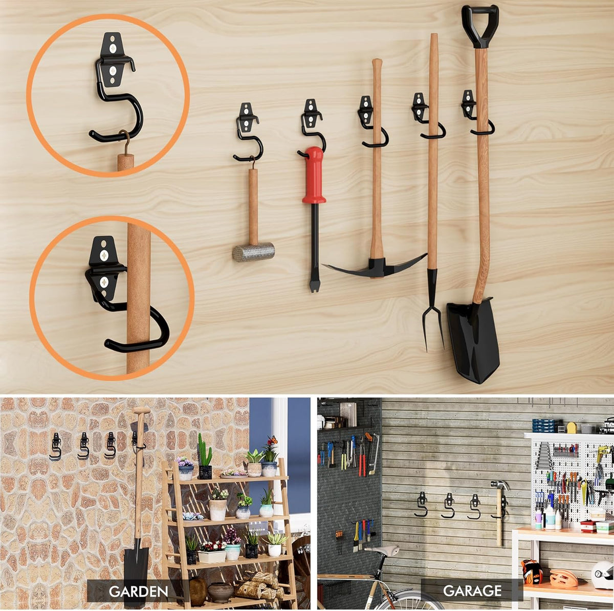 LIGHT DUST Broom Holder Wall Mount - 6 Pack Tool Hangers Garage Wall Hanging Organizer - Heavy Duty