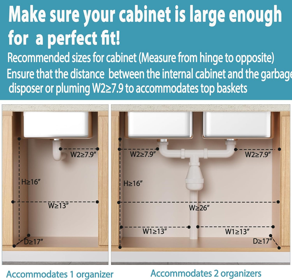Under Sink Organizer 2 pack, 2 Tier Slide Out Under Sink Organizers And Storage, Height Adjustable