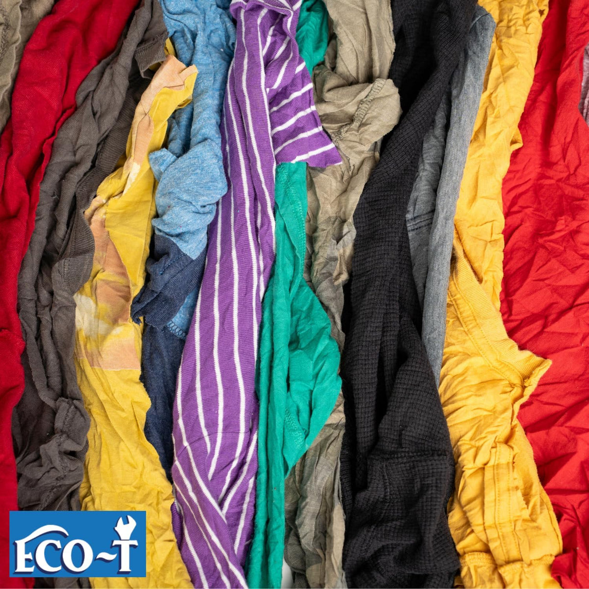 24 x 1 Lb Bags (24 Lbs) Eco-T Mechanic Shop Rags - Colored T-Shirt Material, 100% Recycled