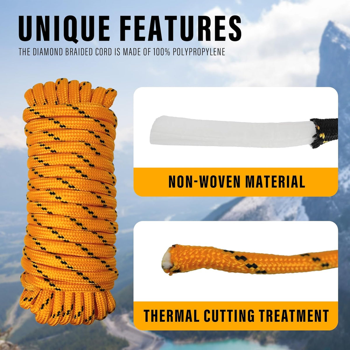 Diamond Braided Polypropylene Rope Nylon Rope Mix Thick Heavy Duty Ropes 3/8'' 100ft High Strength