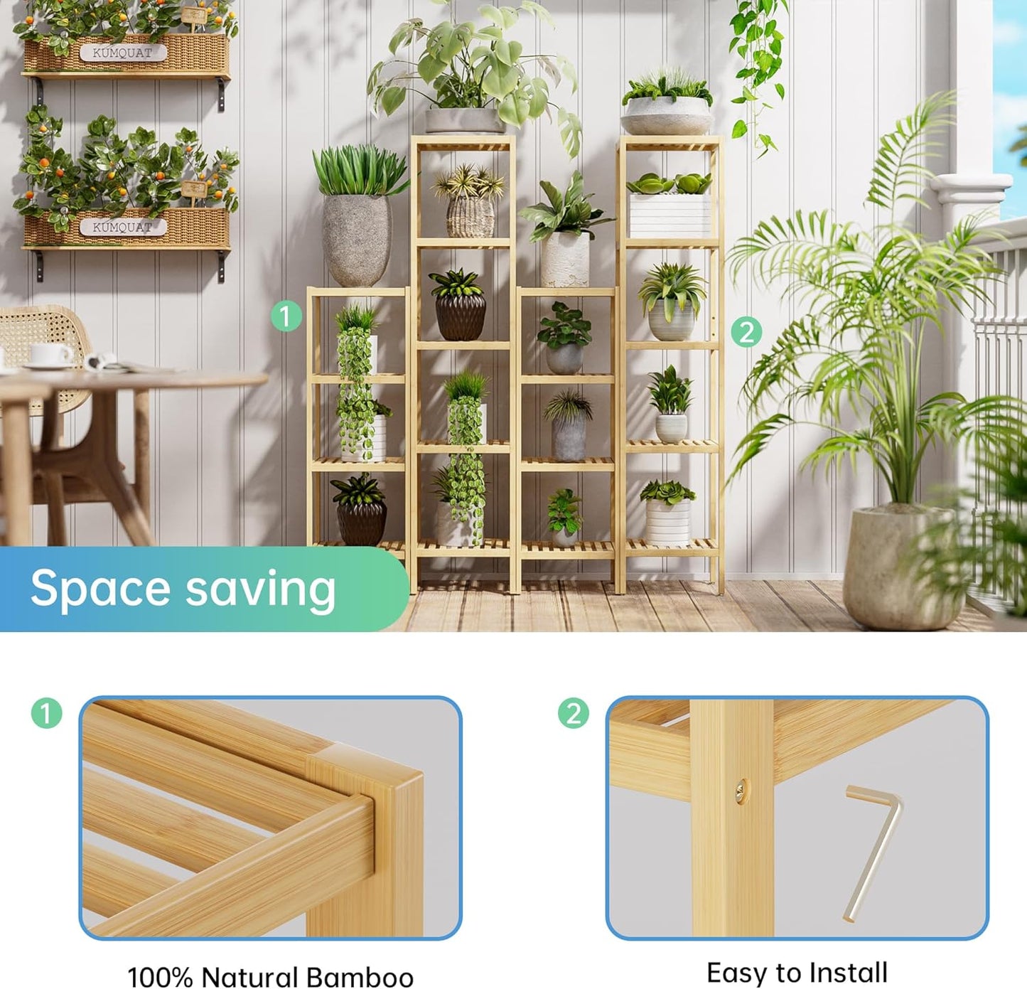 SMIBUY Bathroom Storage Shelf, 4-Tier Bamboo Rack Organizer, Multifunctional Shelving Unit for