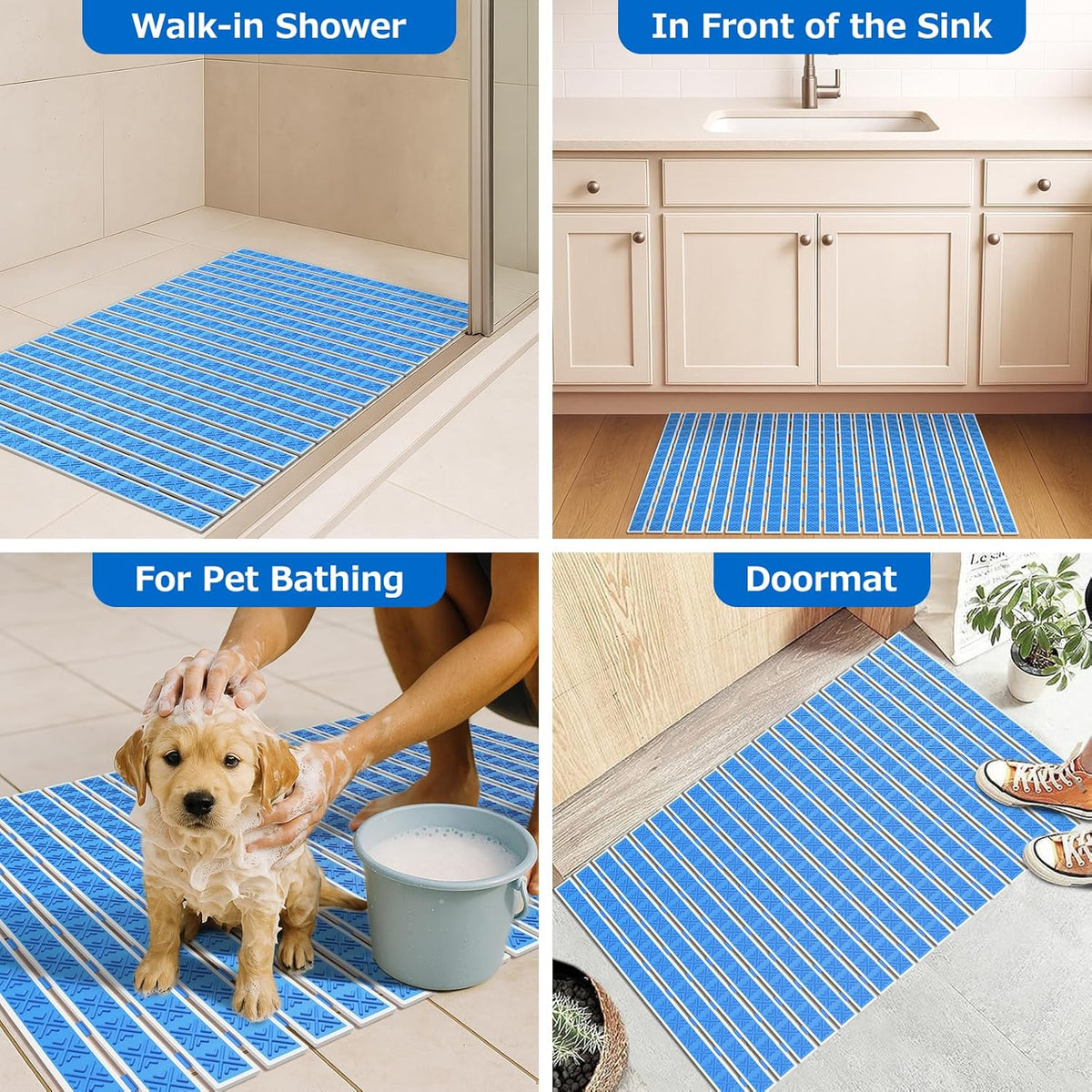 Matace Non Slip Rubber Bathtub & Shower Mat with Suction Cups, Thick Textured Surface, Fast Drain