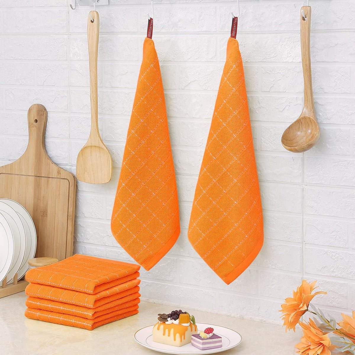 Homaxy 100% Cotton Terry Kitchen Dish Cloths, Ultra Soft and Absorbent Dish Towels for Kitchen