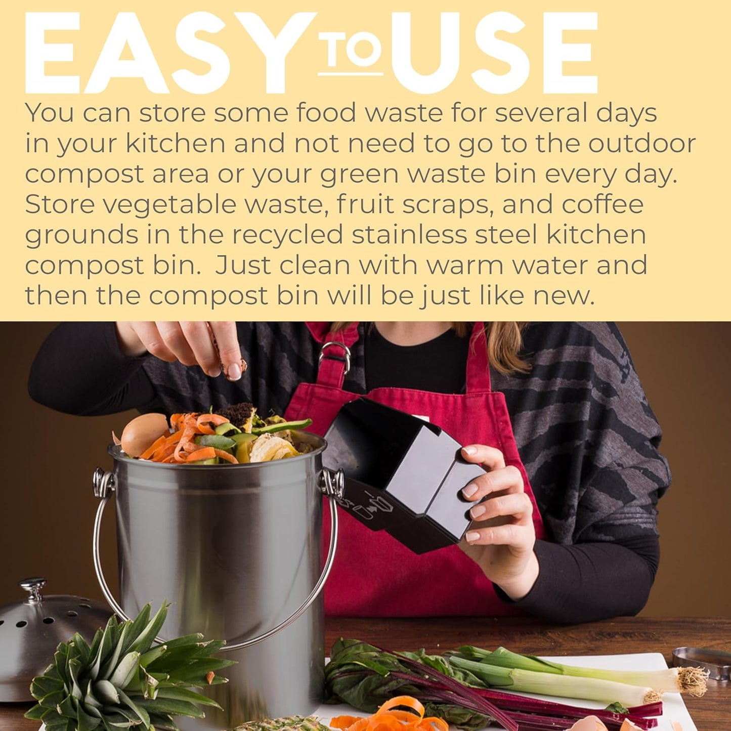 EPICA Countertop Compost Bin Kitchen | 1.3 Gallon | Odorless Composting Bin with Carbon Filters |