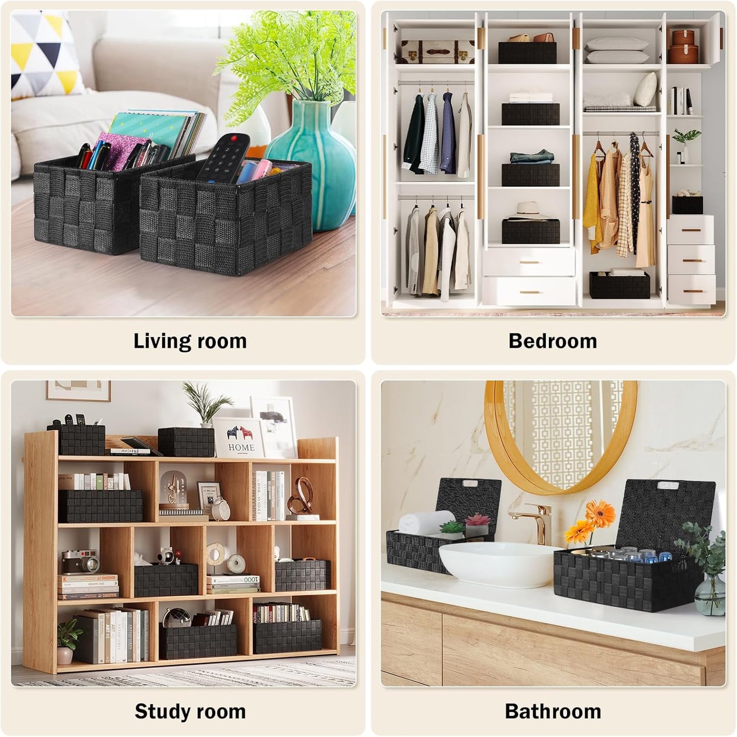 Storage Bins Baskets for Organizing with Lids, Storage Baskets for Shelves Stackable Woven Basket