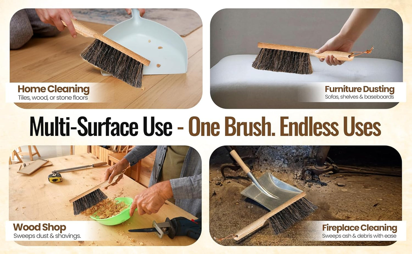 Dustpan Bench Woodworking Brush-USA 13 inch Horsehair Brushes are Used for Counter, Furniture