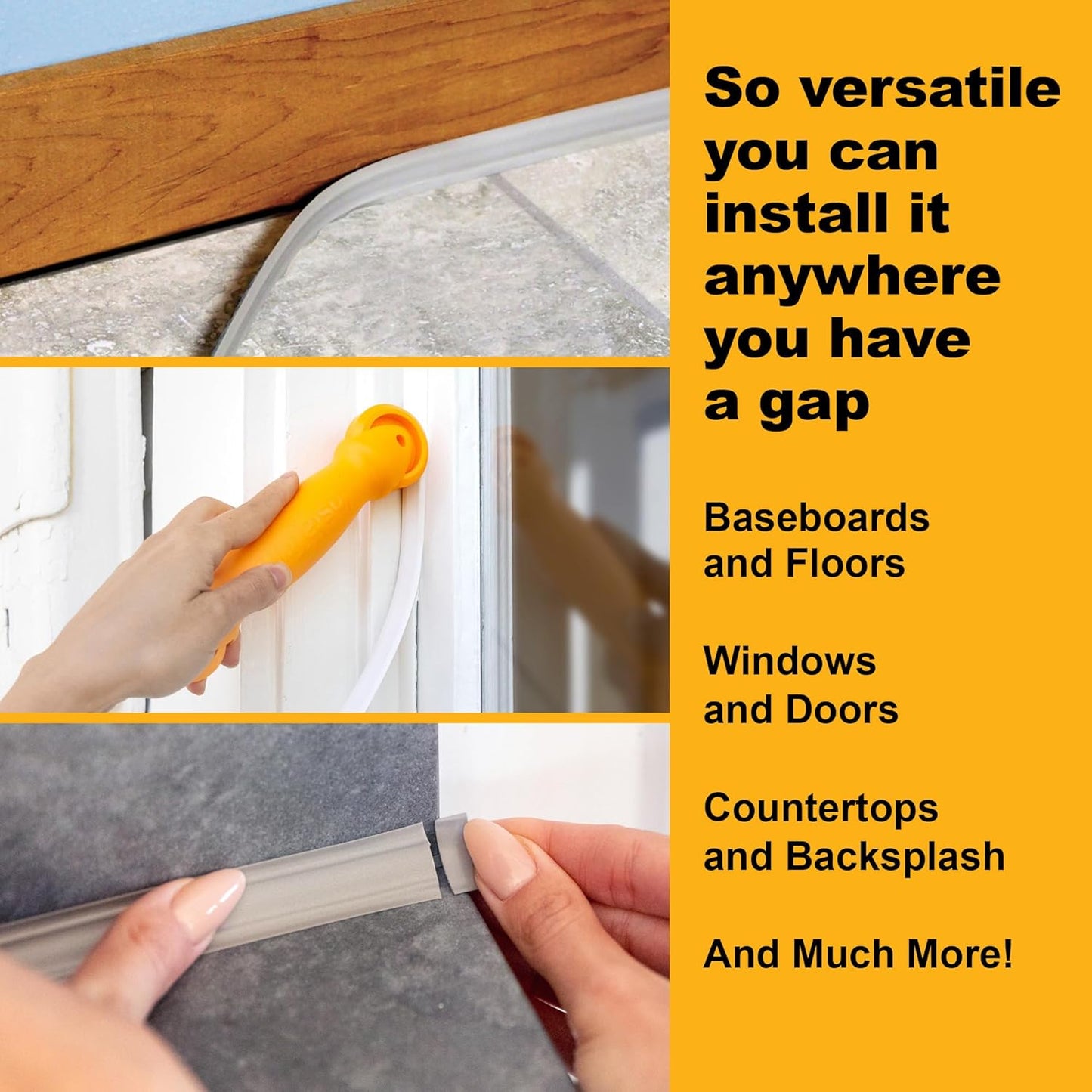 InstaTrim The Original Flexible Trim - 2-Pack of 10ft Grey 1/2" Wide Caulk Tape - Adhesive Trim