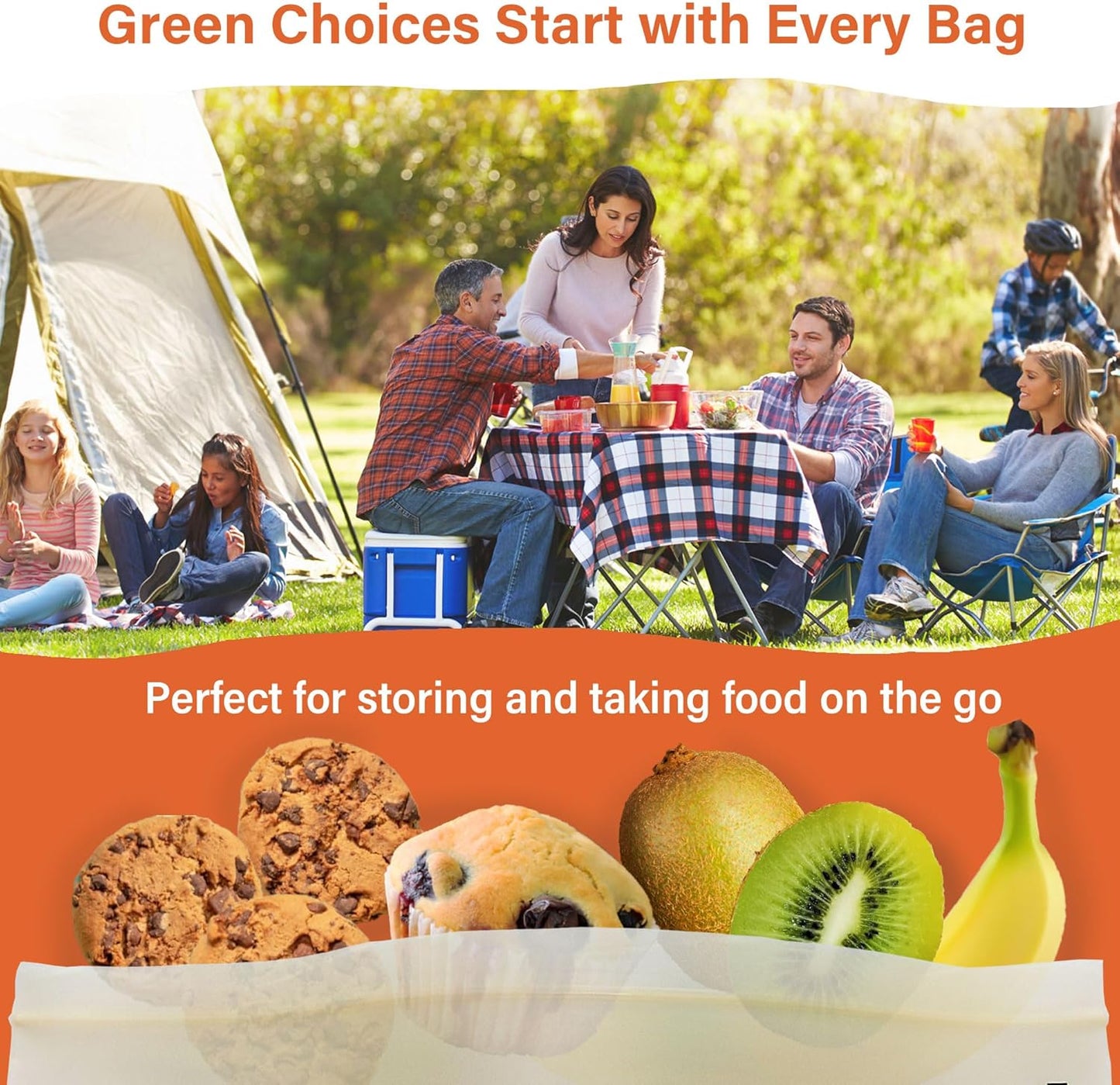 Compostable Food Storage Bags, Resealable Sandwich Bags, 50 Count, 6.7 x 6.8 inches, Extra Thick
