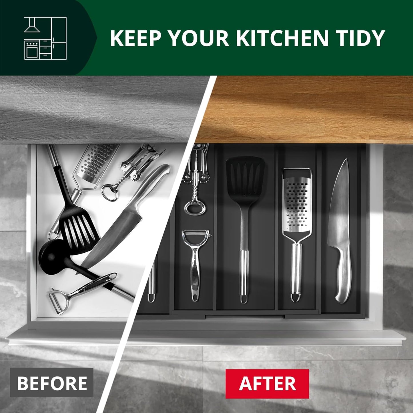 ROYAL CRAFT WOOD Luxury Bamboo Kitchen Drawer Organizer - Silverware Organizer - Utensil Holder and