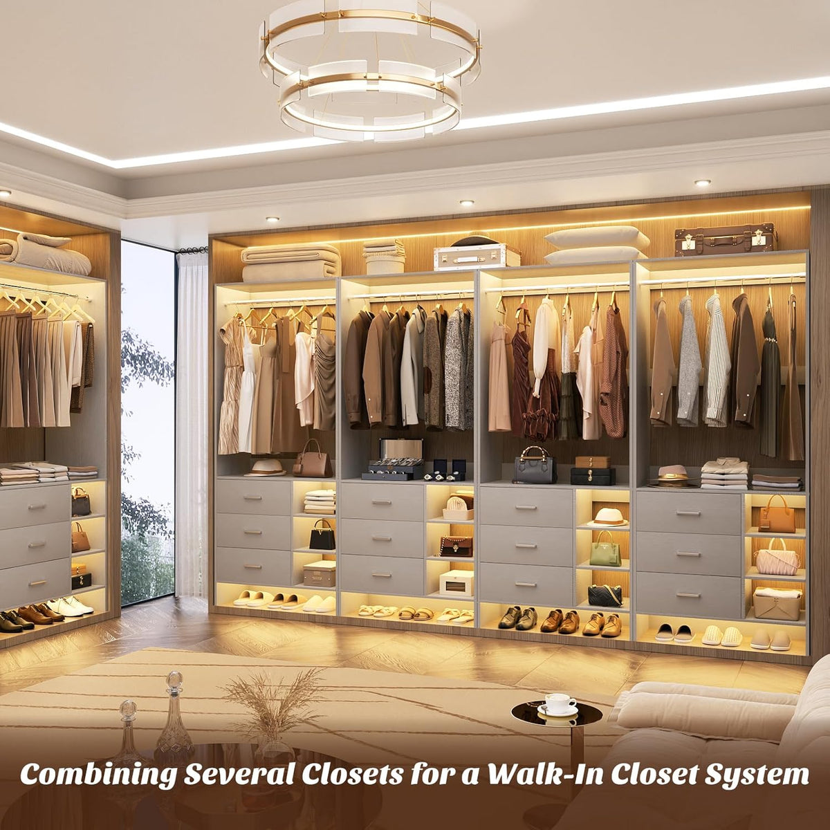 Aheaplus 2.5FT Closet System with 3 Drawers, 29.5’’ Closet Organizer, Wood Closet Organizer System
